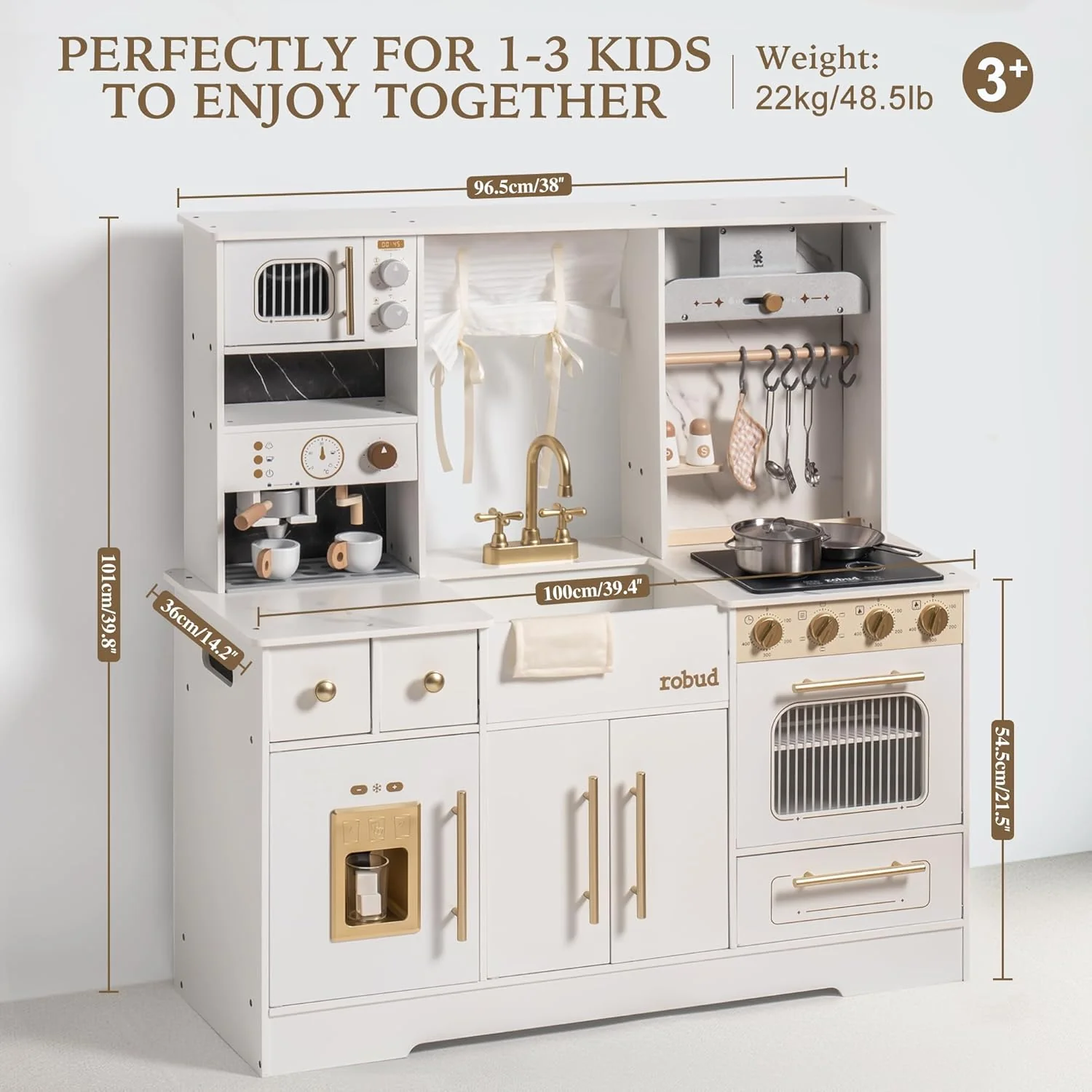 ROBUD Modern Play Kitchen for Kids - White - Image 11