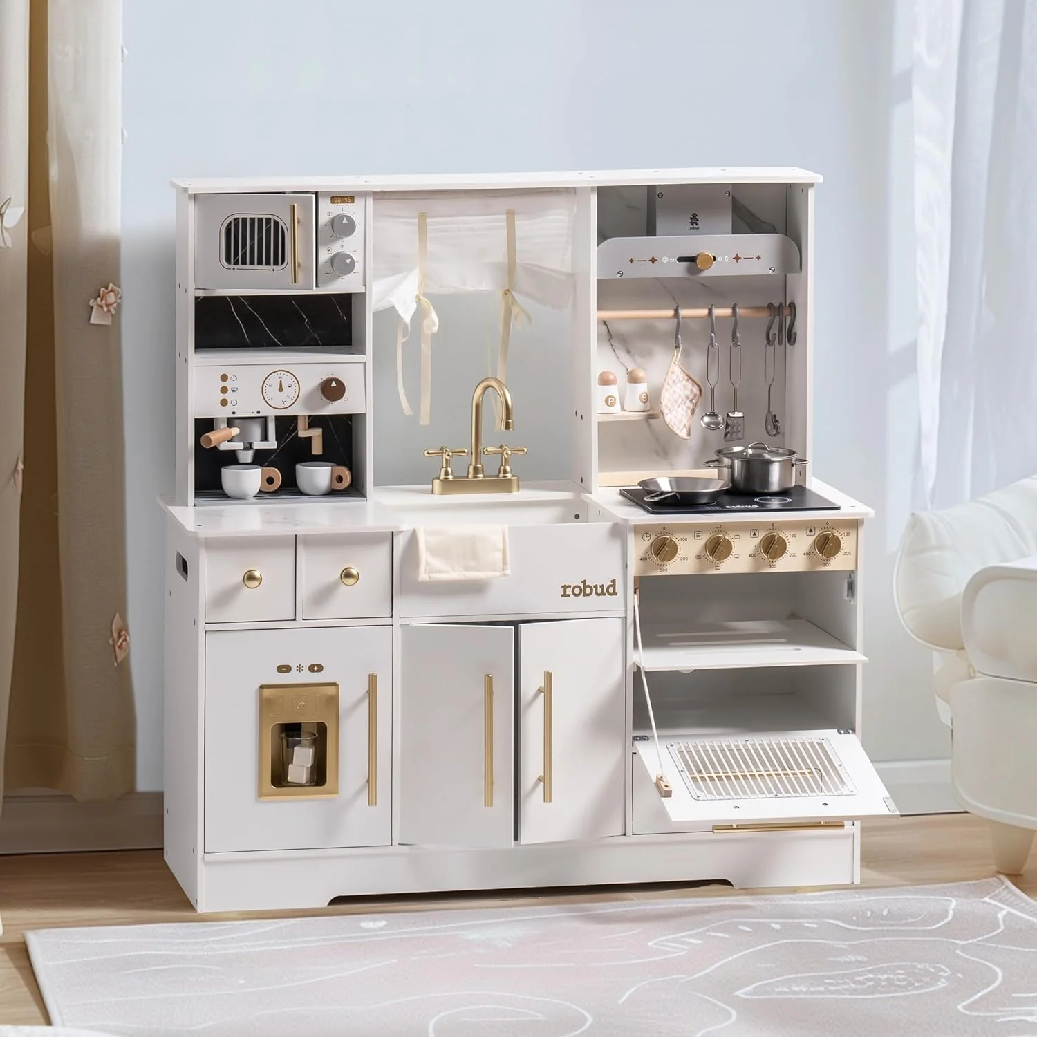 ROBUD Modern Play Kitchen for Kids - White - Image 2