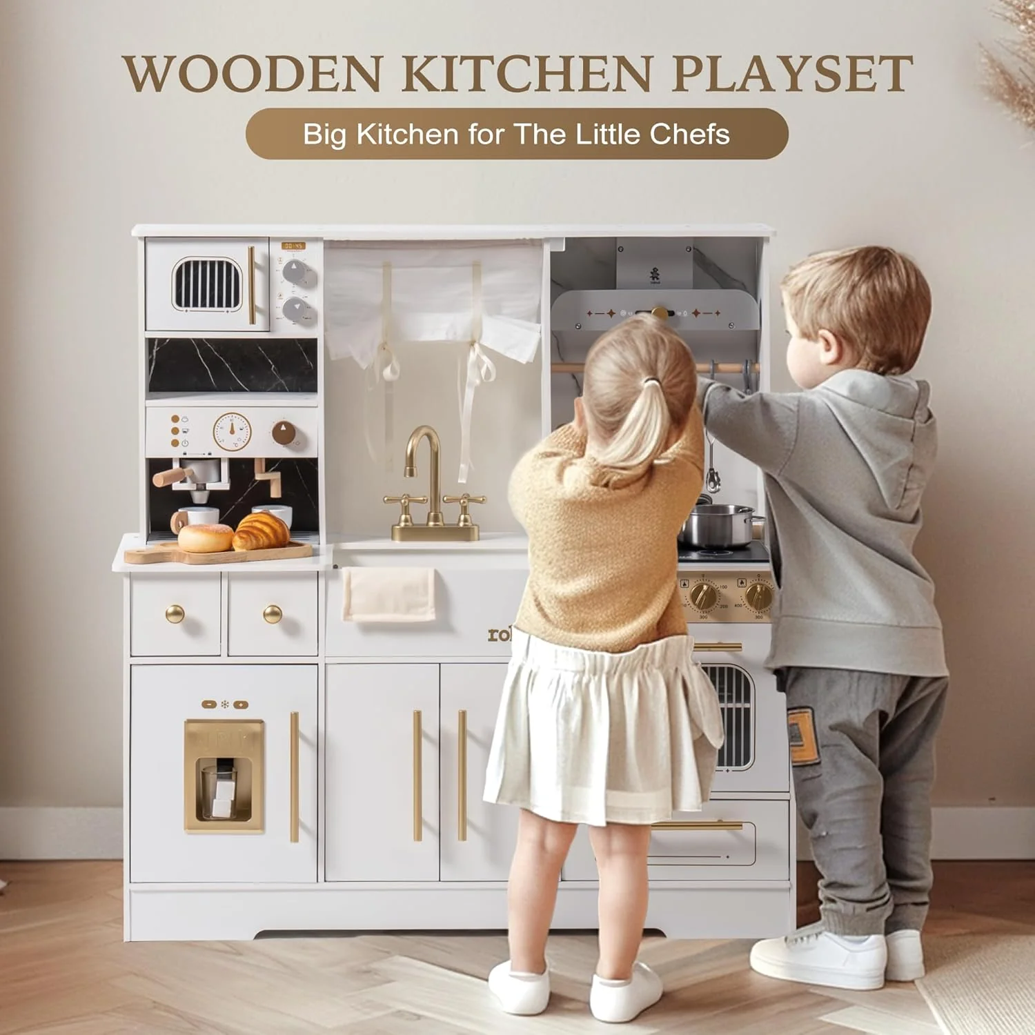 ROBUD Modern Play Kitchen for Kids - White - Image 3