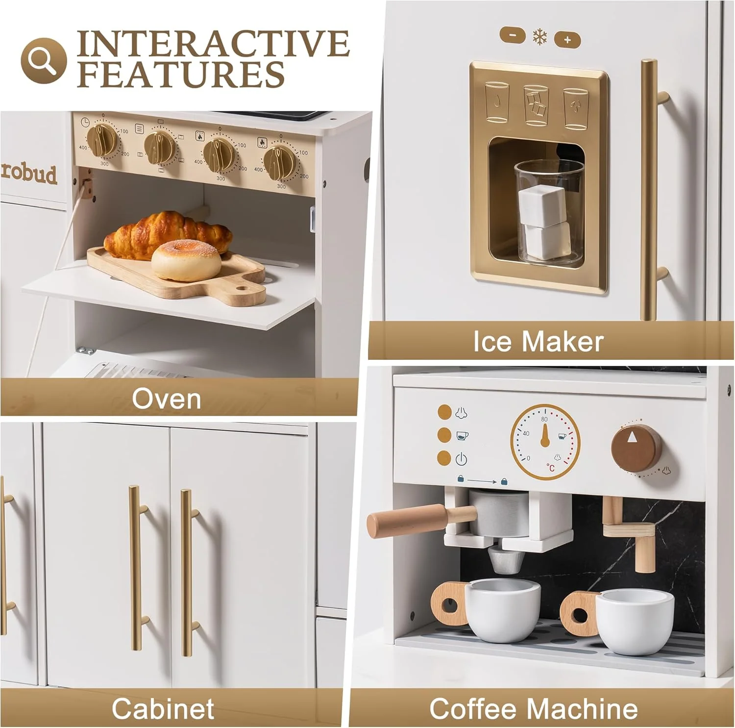 ROBUD Modern Play Kitchen for Kids - White - Image 5