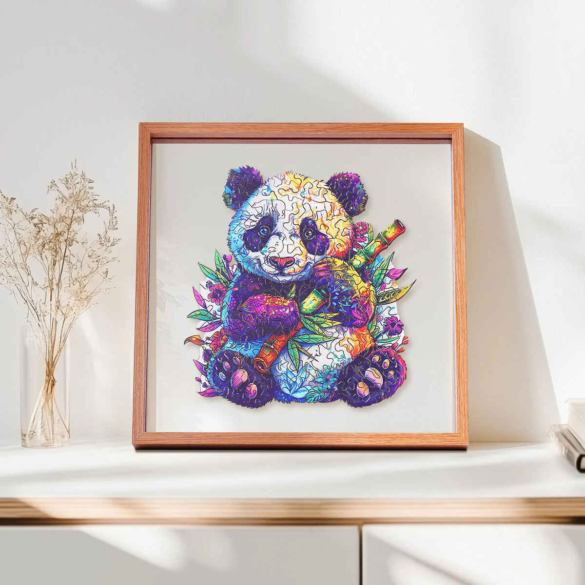 ROBOTIME Floral Panda Wooden Jigsaw Puzzle with Frame - Image 3