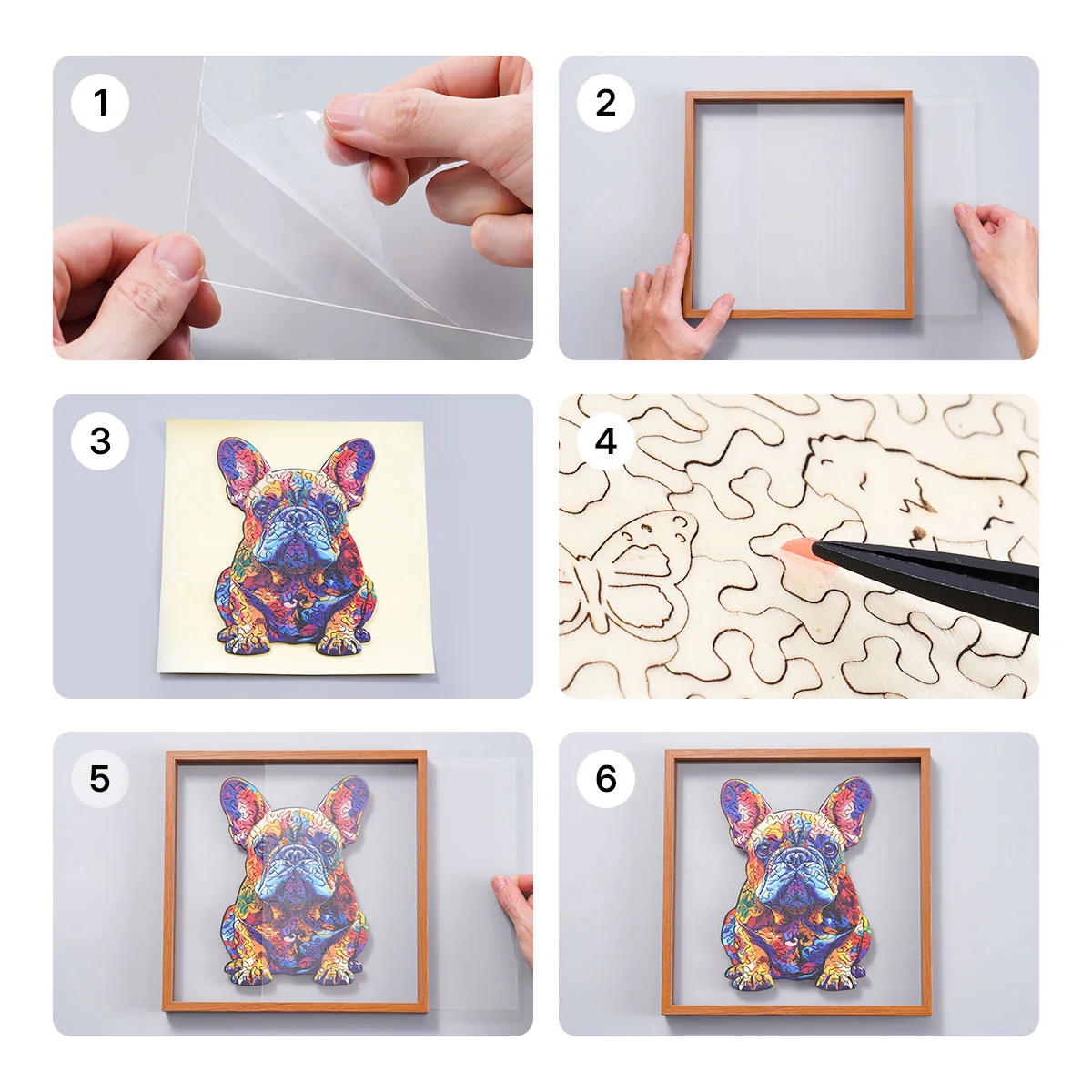 ROBOTIME French Bulldog Wooden Jigsaw Puzzle with Frame - Image 5