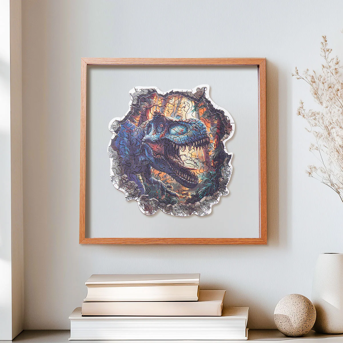 ROBOTIME Wall Breaking T-Rex Wooden Jigsaw Puzzle with Frame - Image 2