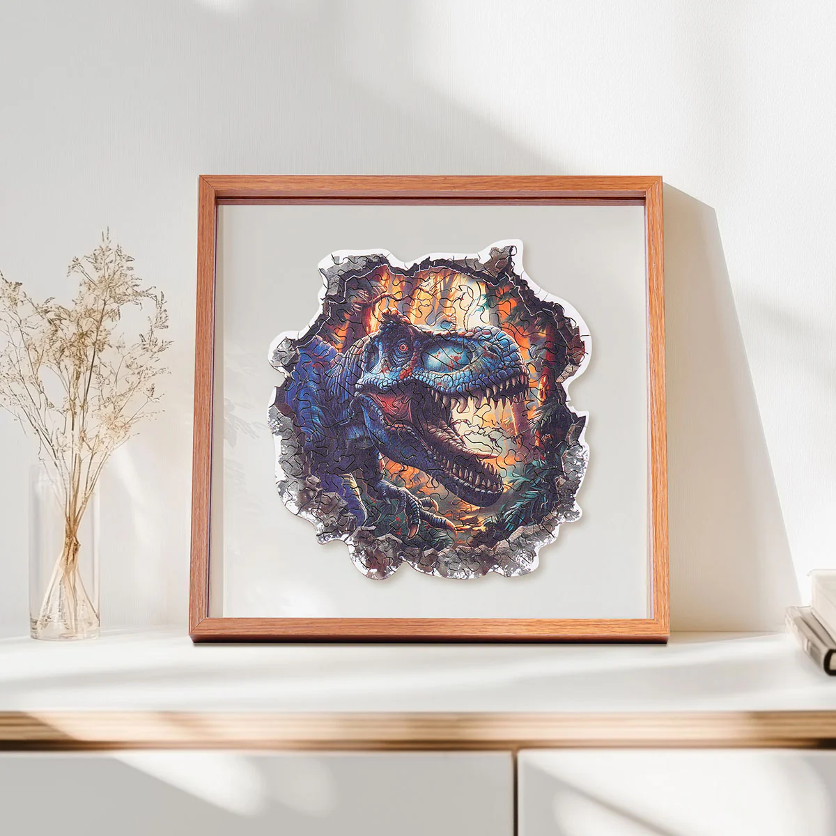 ROBOTIME Wall Breaking T-Rex Wooden Jigsaw Puzzle with Frame - Image 3