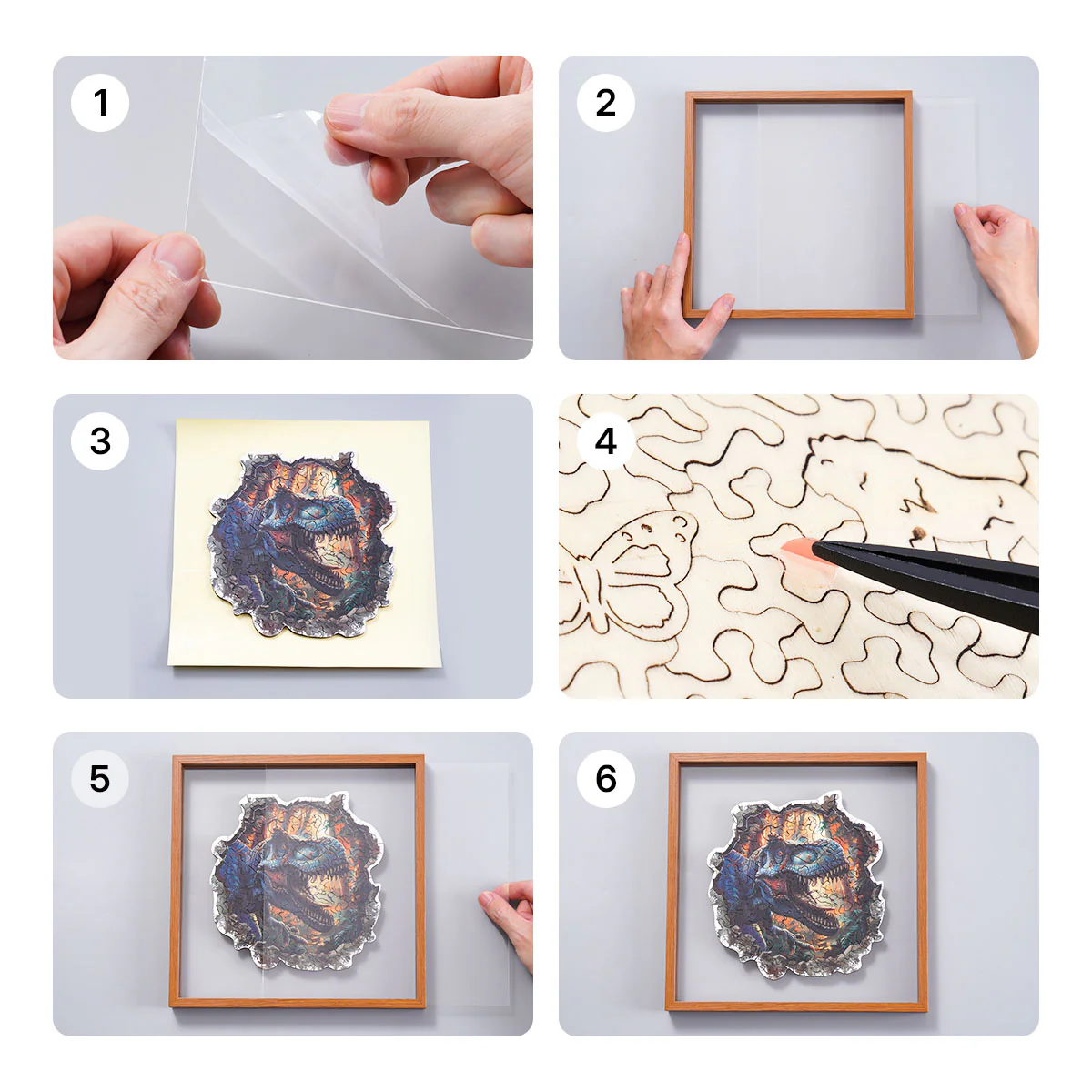 ROBOTIME Wall Breaking T-Rex Wooden Jigsaw Puzzle with Frame - Image 5