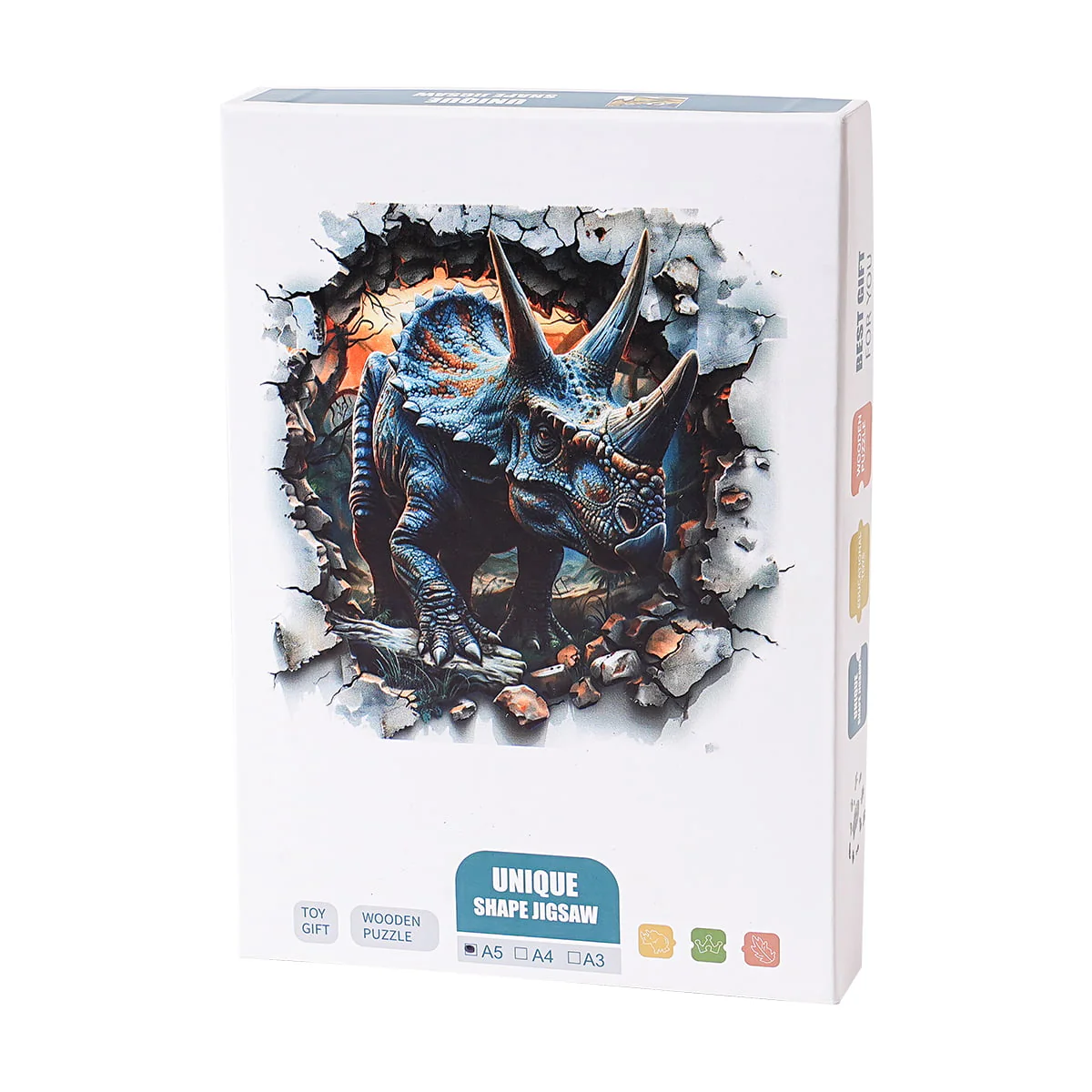 ROBOTIME Wall Breaking Triceratops Wooden Jigsaw Puzzle - Image 4