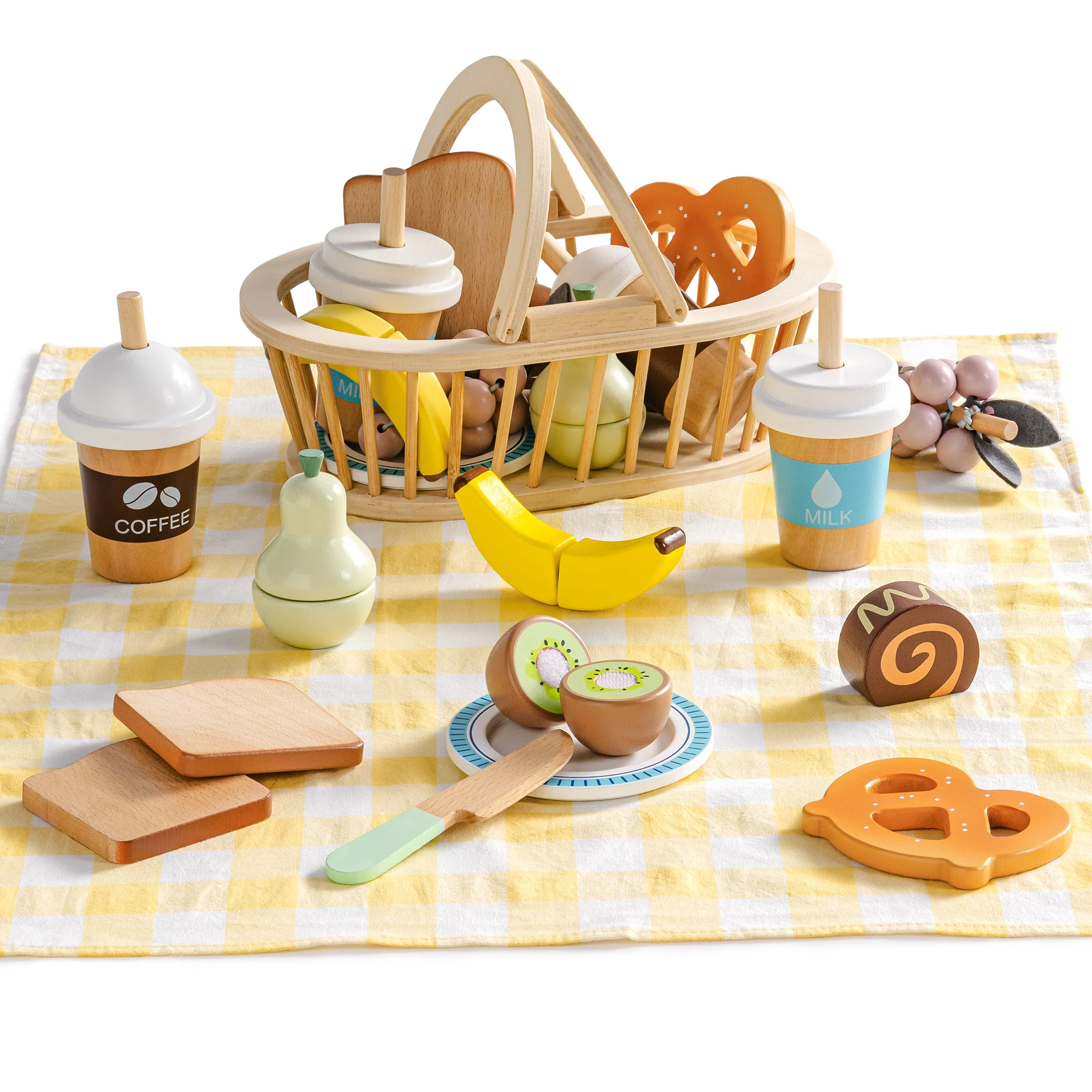 ROBUD Kids Wooden Picnic Play Food Set - Image 2