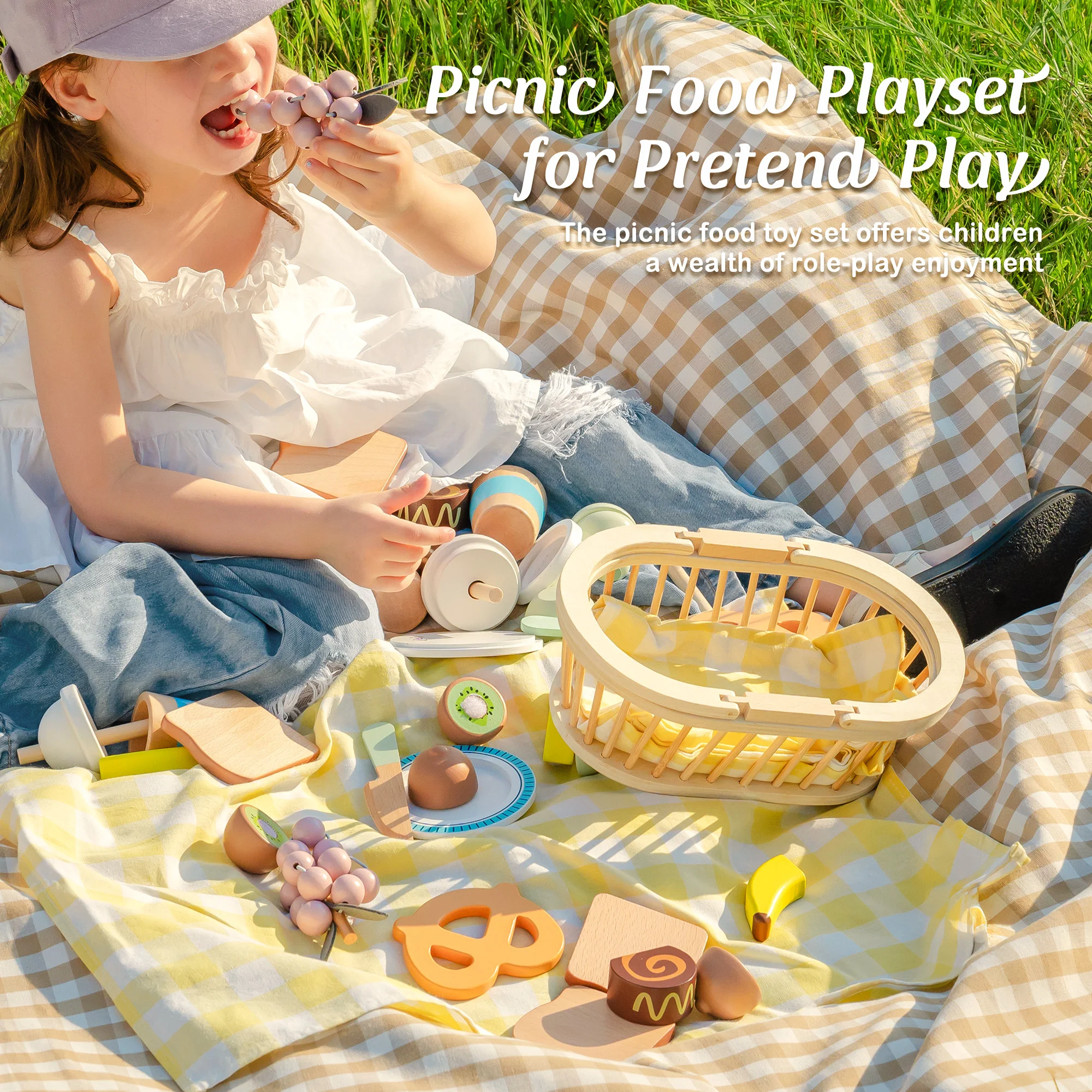 ROBUD Kids Wooden Picnic Play Food Set - Image 6