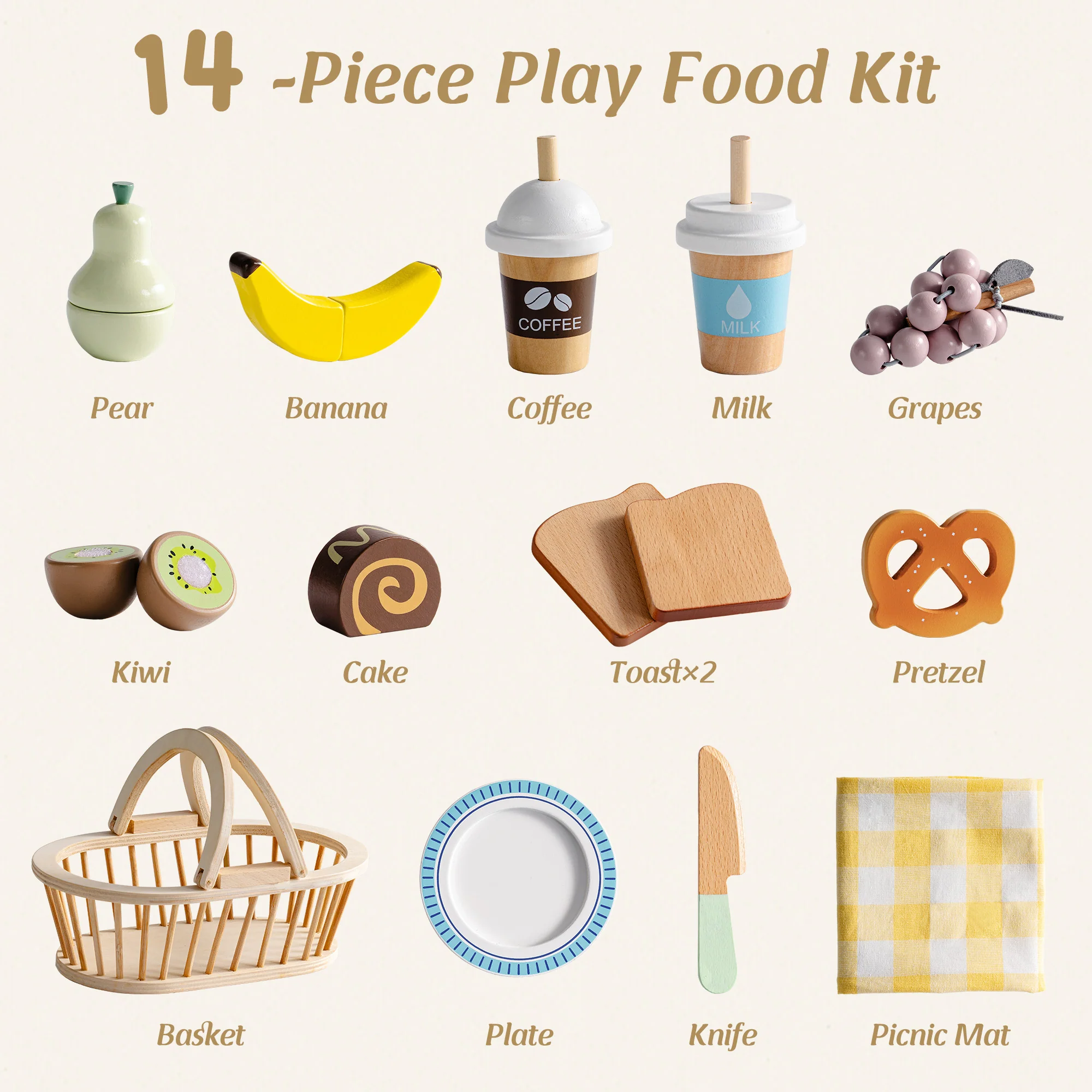 ROBUD Kids Wooden Picnic Play Food Set - Image 9
