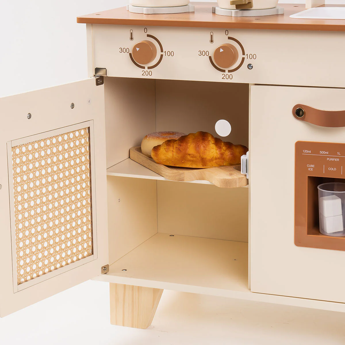 ROBUD Mocha Montessori Wooden Play Kitchen with Ice Dispenser - Image 4