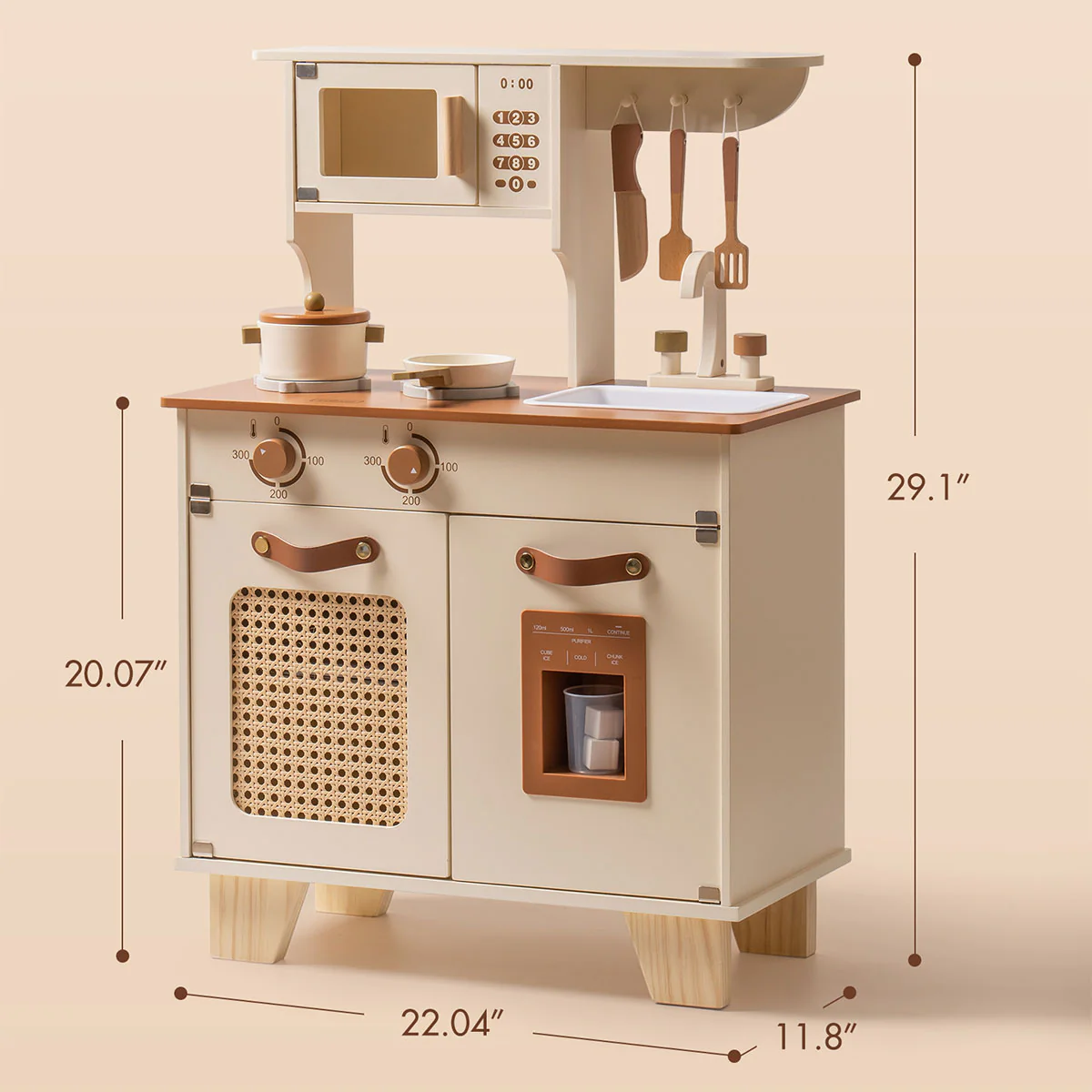 ROBUD Mocha Montessori Wooden Play Kitchen with Ice Dispenser - Image 5
