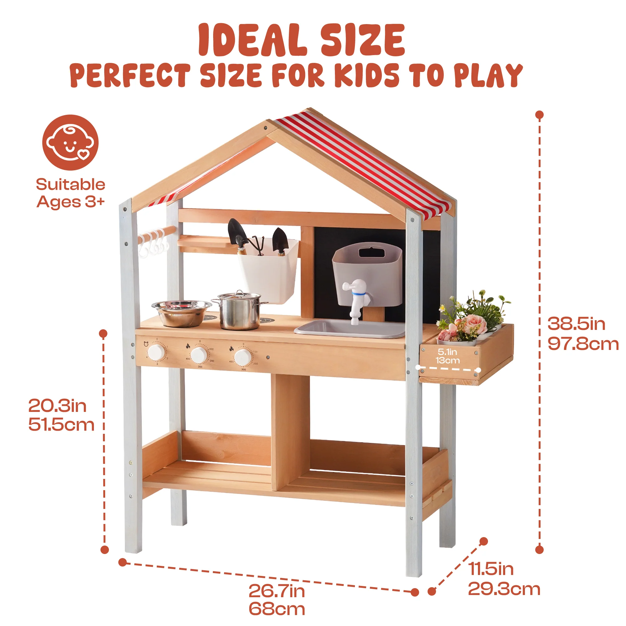ROBUD Mud Kitchen for Kids Outdoor with Canopy - Image 15