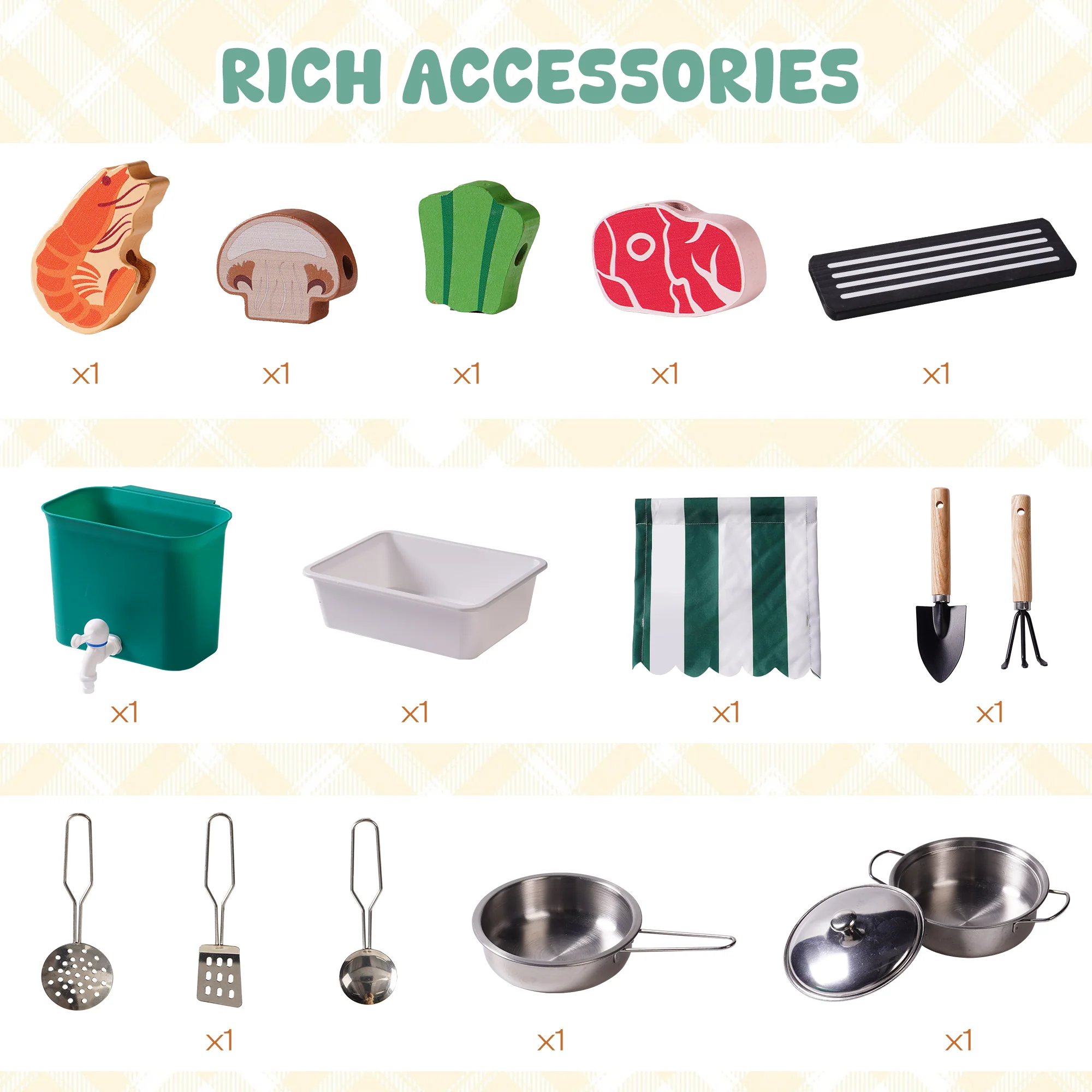 ROBUD Mud Kitchen for Kids Outdoor with Canopy & Wheels - Image 13