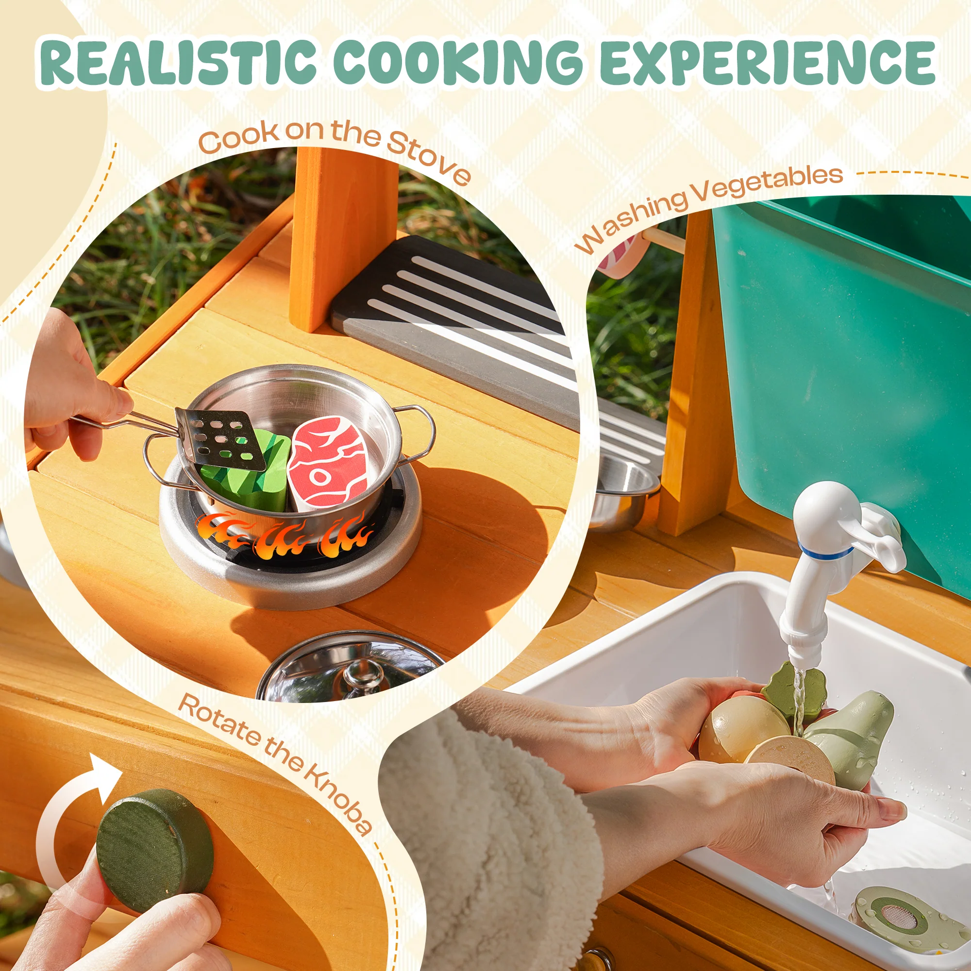 ROBUD Mud Kitchen for Kids Outdoor with Canopy & Wheels - Image 6
