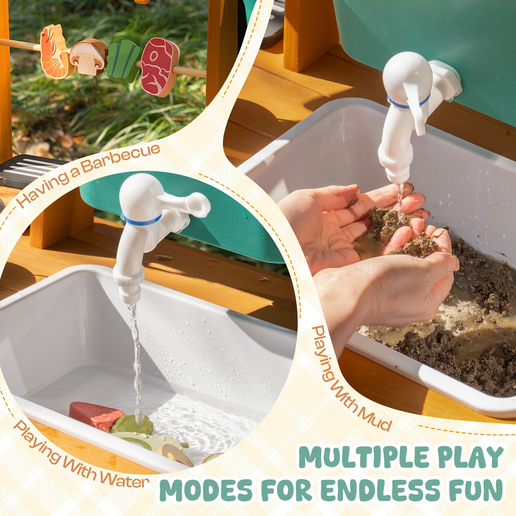 ROBUD Mud Kitchen for Kids Outdoor with Canopy & Wheels - Image 7