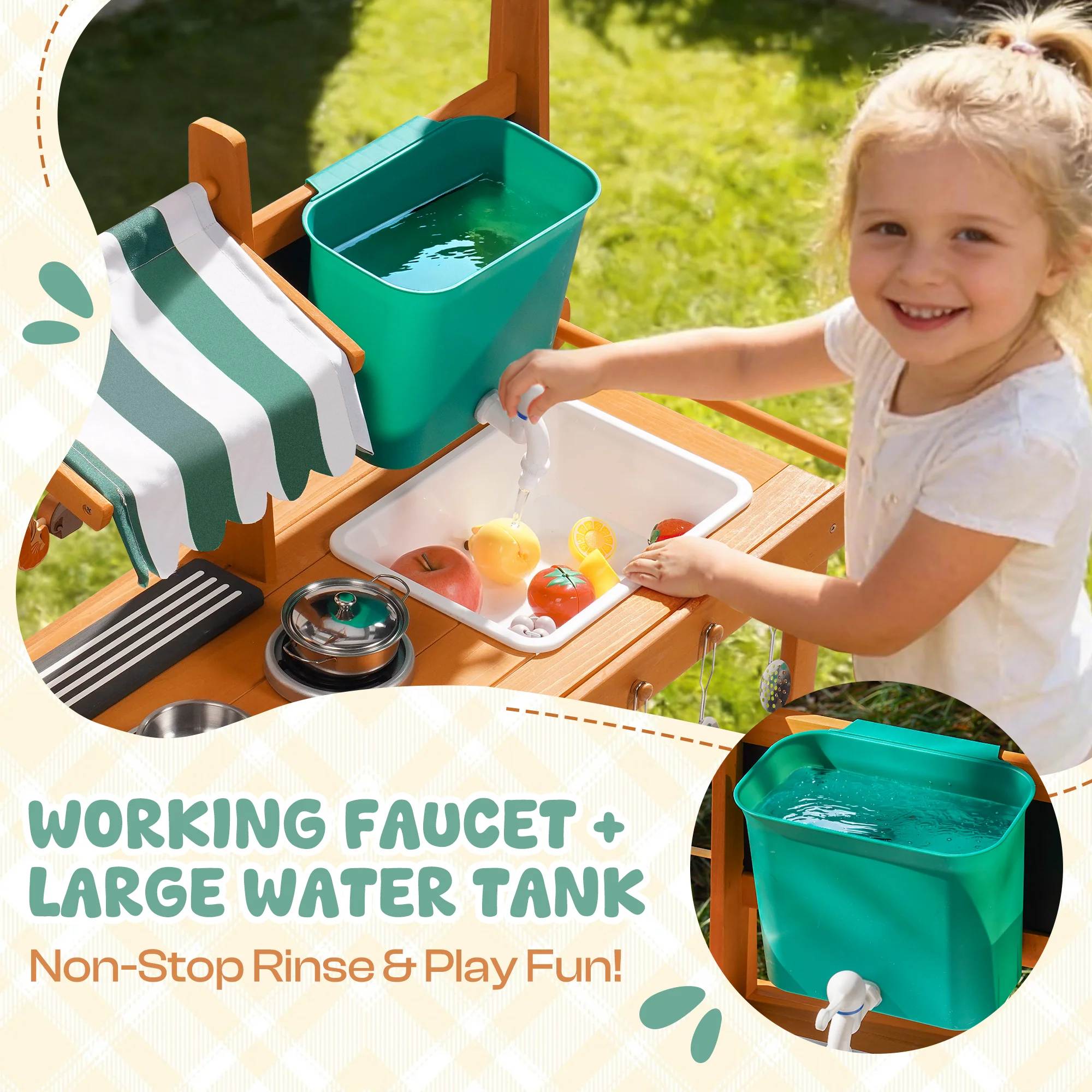 ROBUD Mud Kitchen for Kids Outdoor with Canopy & Wheels - Image 8