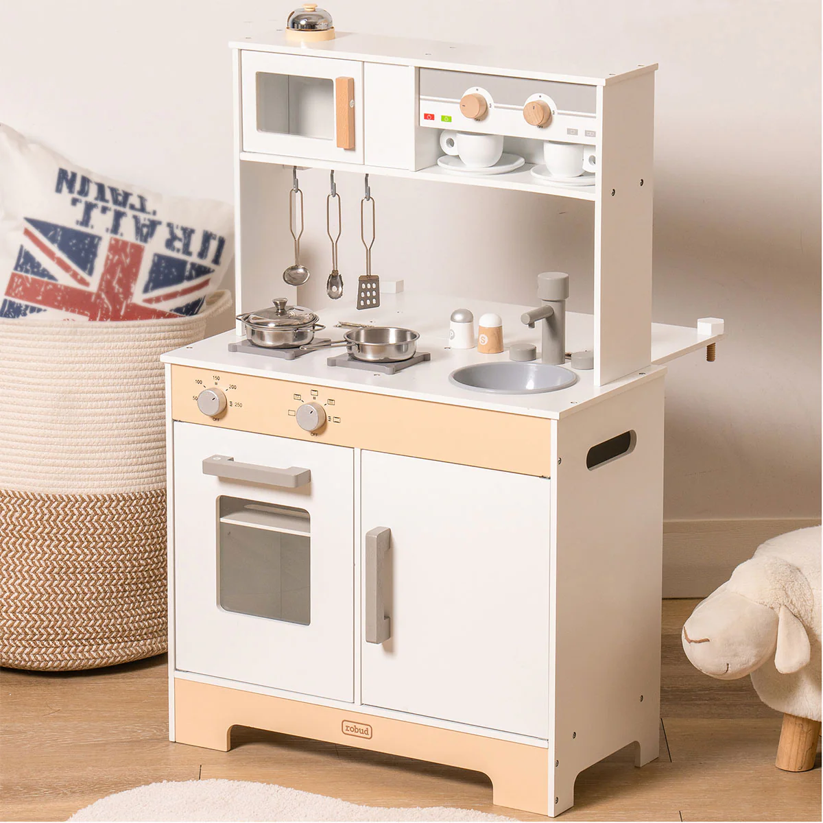 ROBUD Pretend Toddlers Kitchen Toy with DIY Creative Chalkboard WCF06 - Image 2