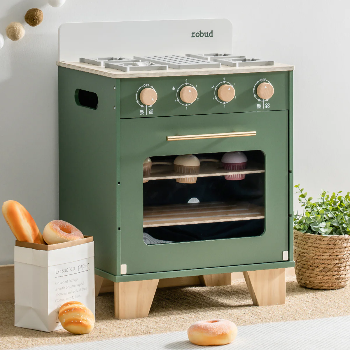 ROBUD Vintage Wooden Toy Kitchen Oven - Image 3