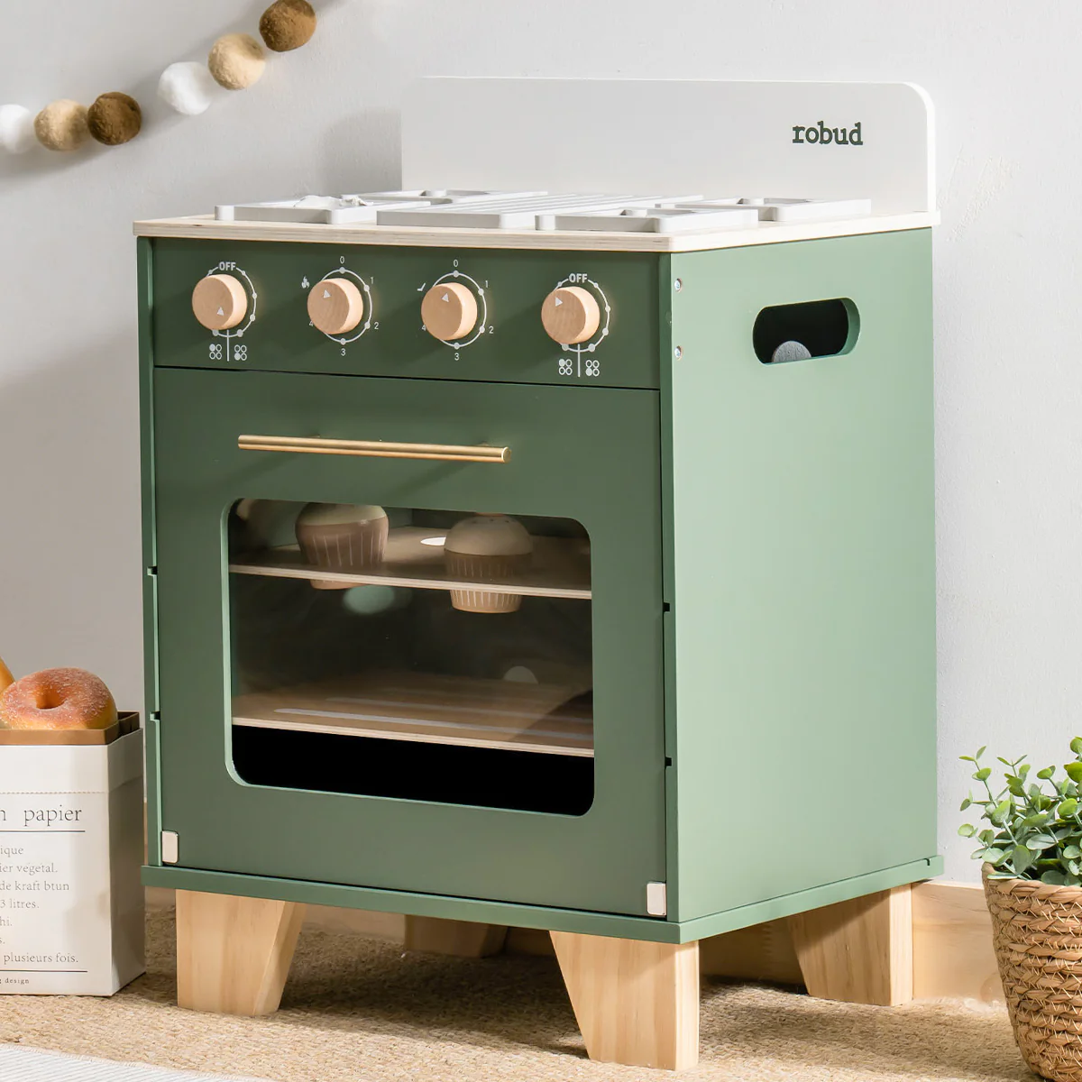 ROBUD Vintage Wooden Toy Kitchen Oven - Image 4