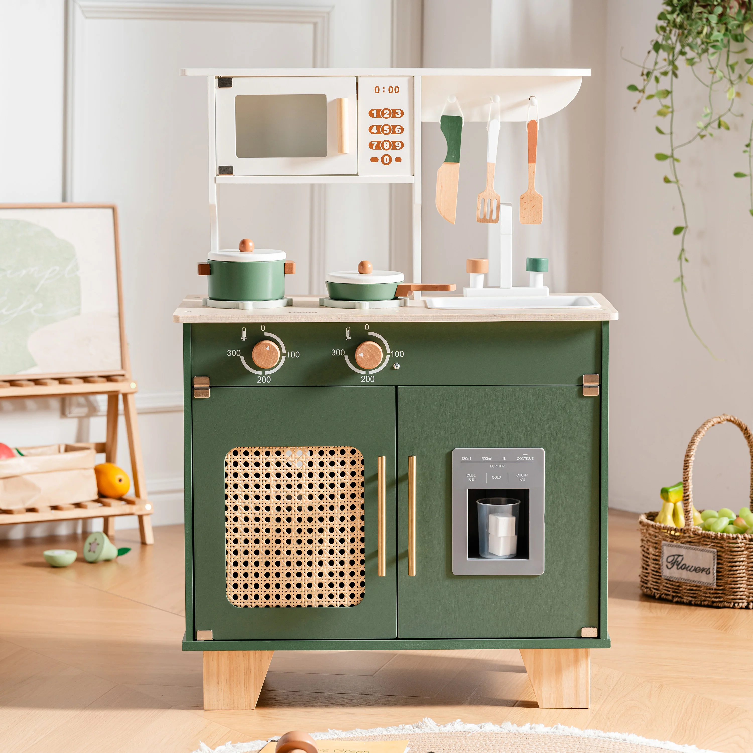 ROBUD Wooden 3 Pieces Kids Kitchen Playset - Vintage Green - Image 16