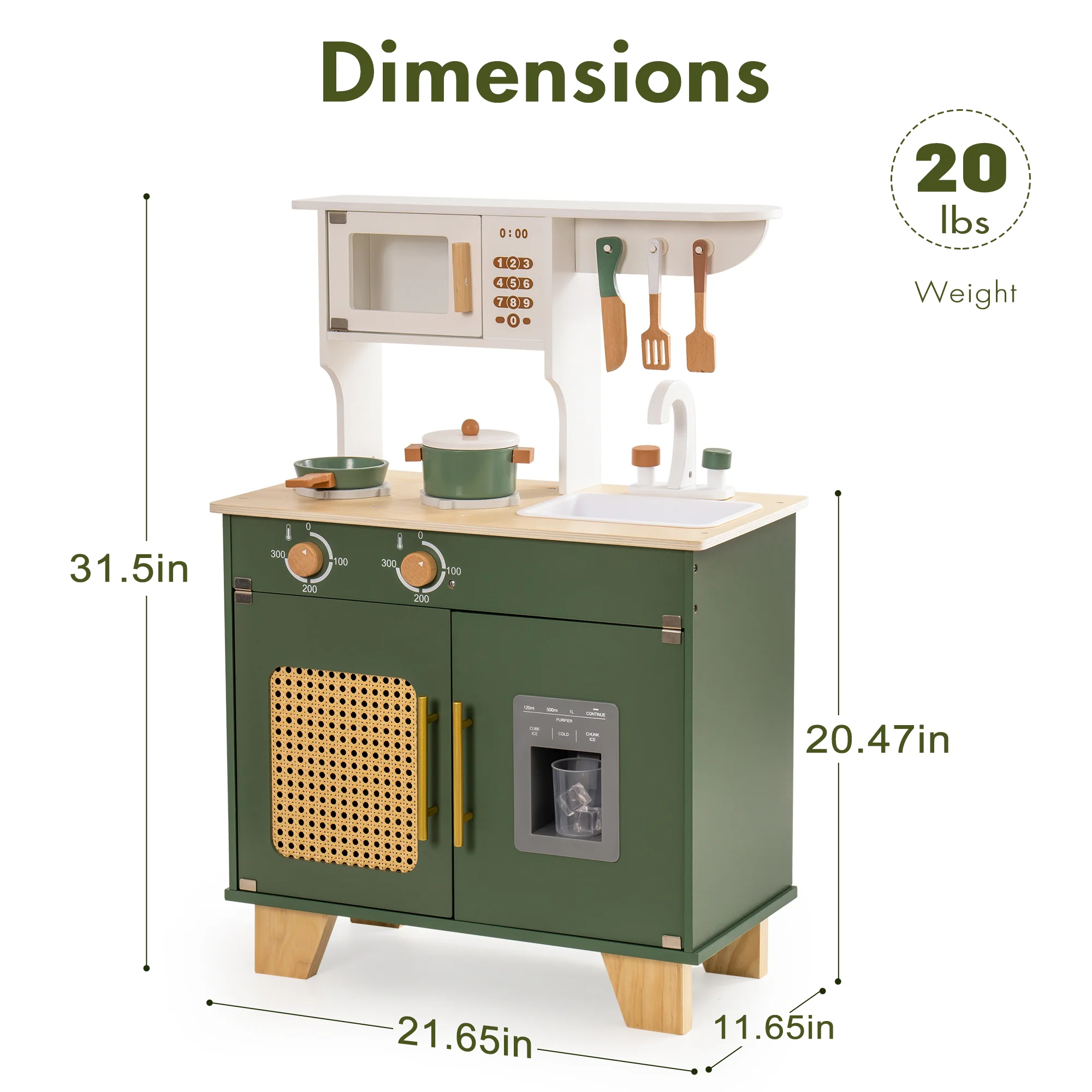 ROBUD Wooden 3 Pieces Kids Kitchen Playset - Vintage Green - Image 17
