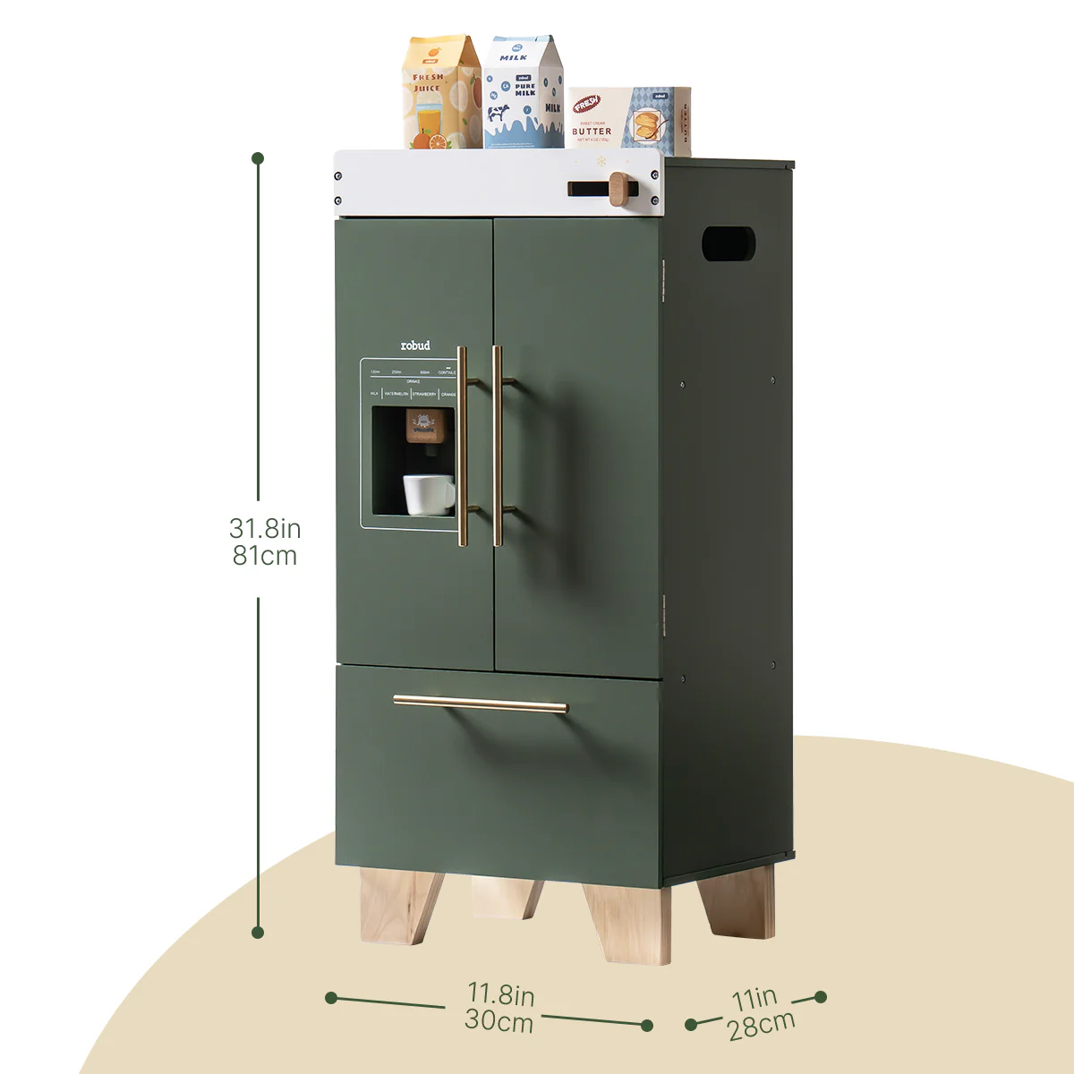 ROBUD Wooden 3 Pieces Kids Kitchen Playset - Vintage Green - Image 20