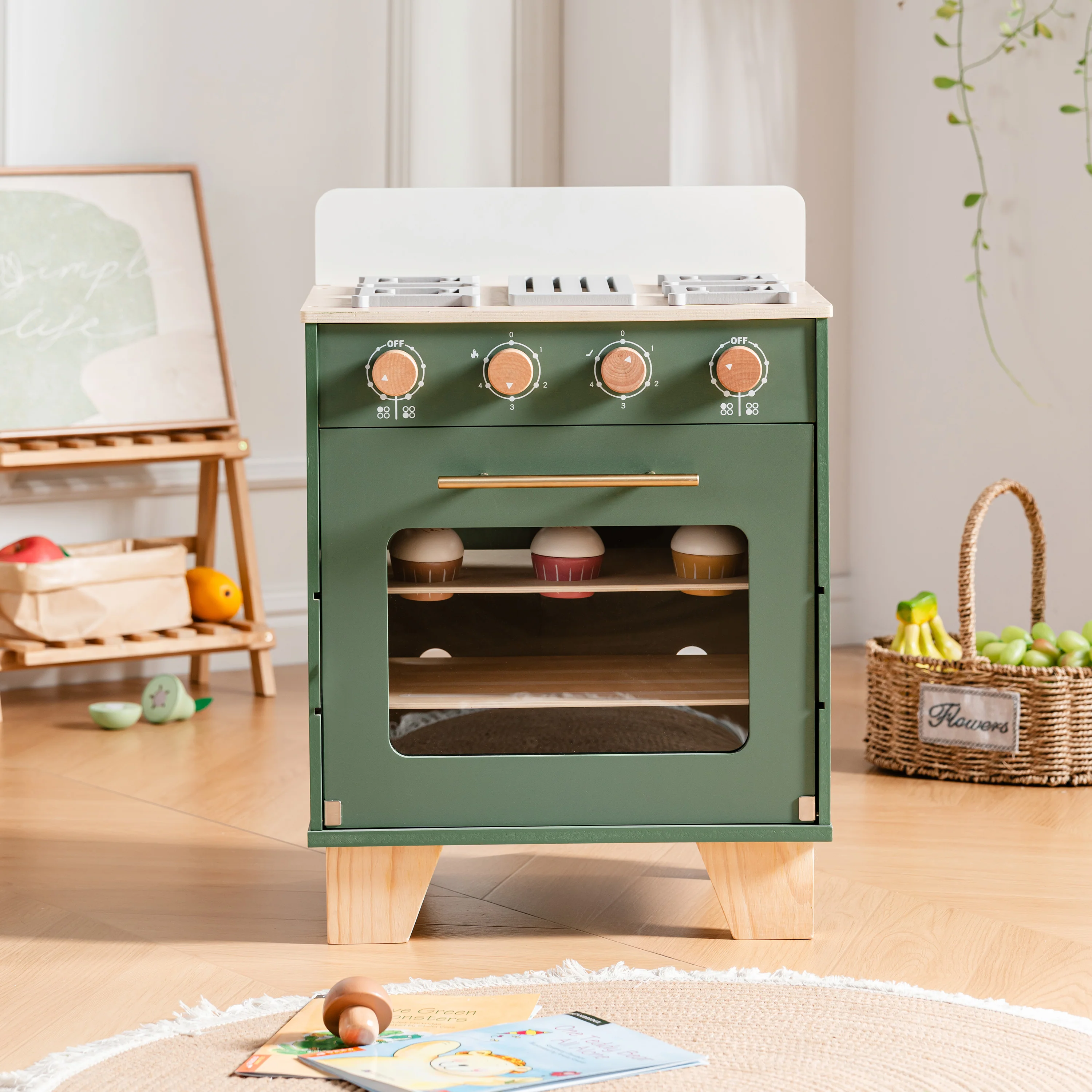 ROBUD Wooden 3 Pieces Kids Kitchen Playset - Vintage Green - Image 21