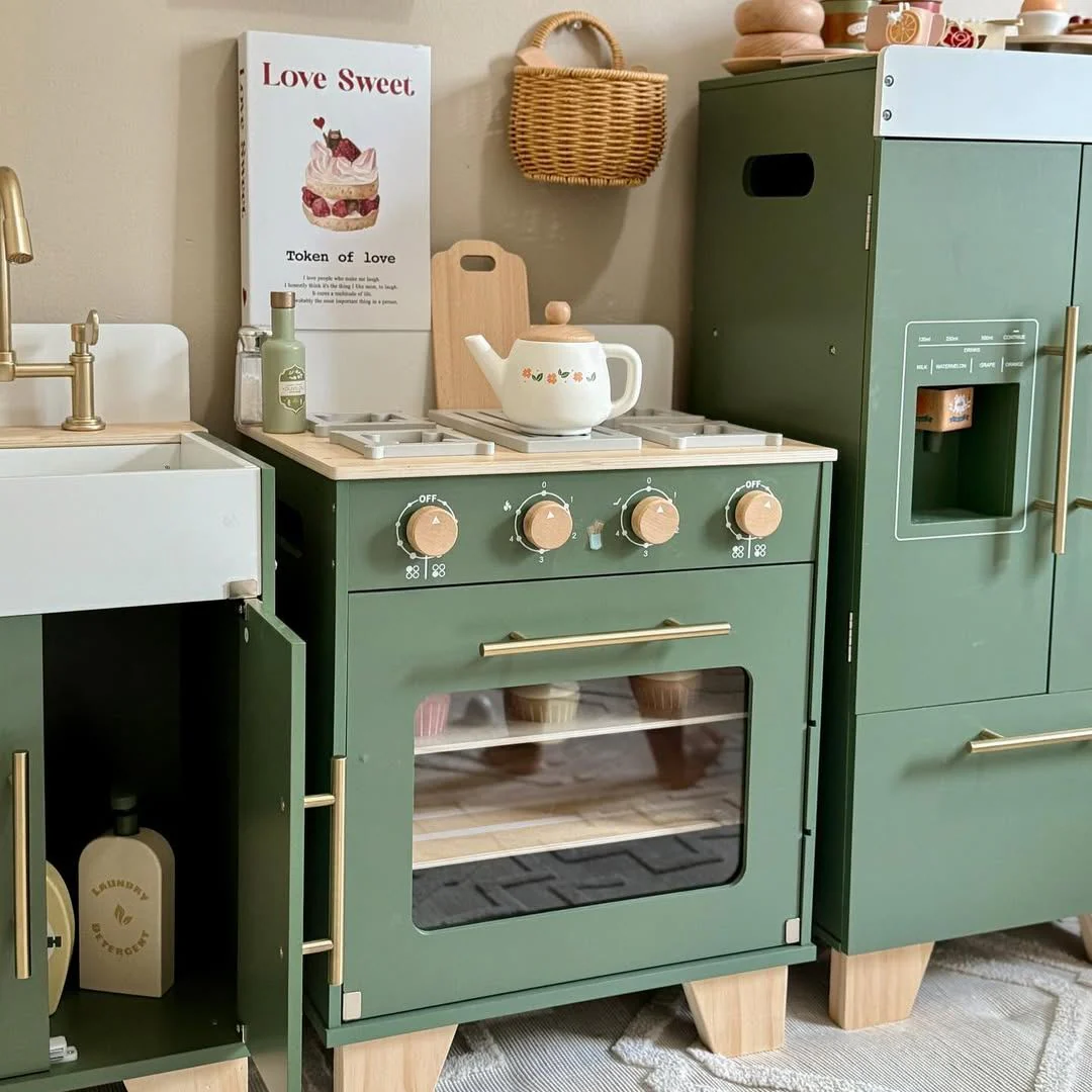 ROBUD Wooden 3 Pieces Kids Kitchen Playset - Vintage Green - Image 4