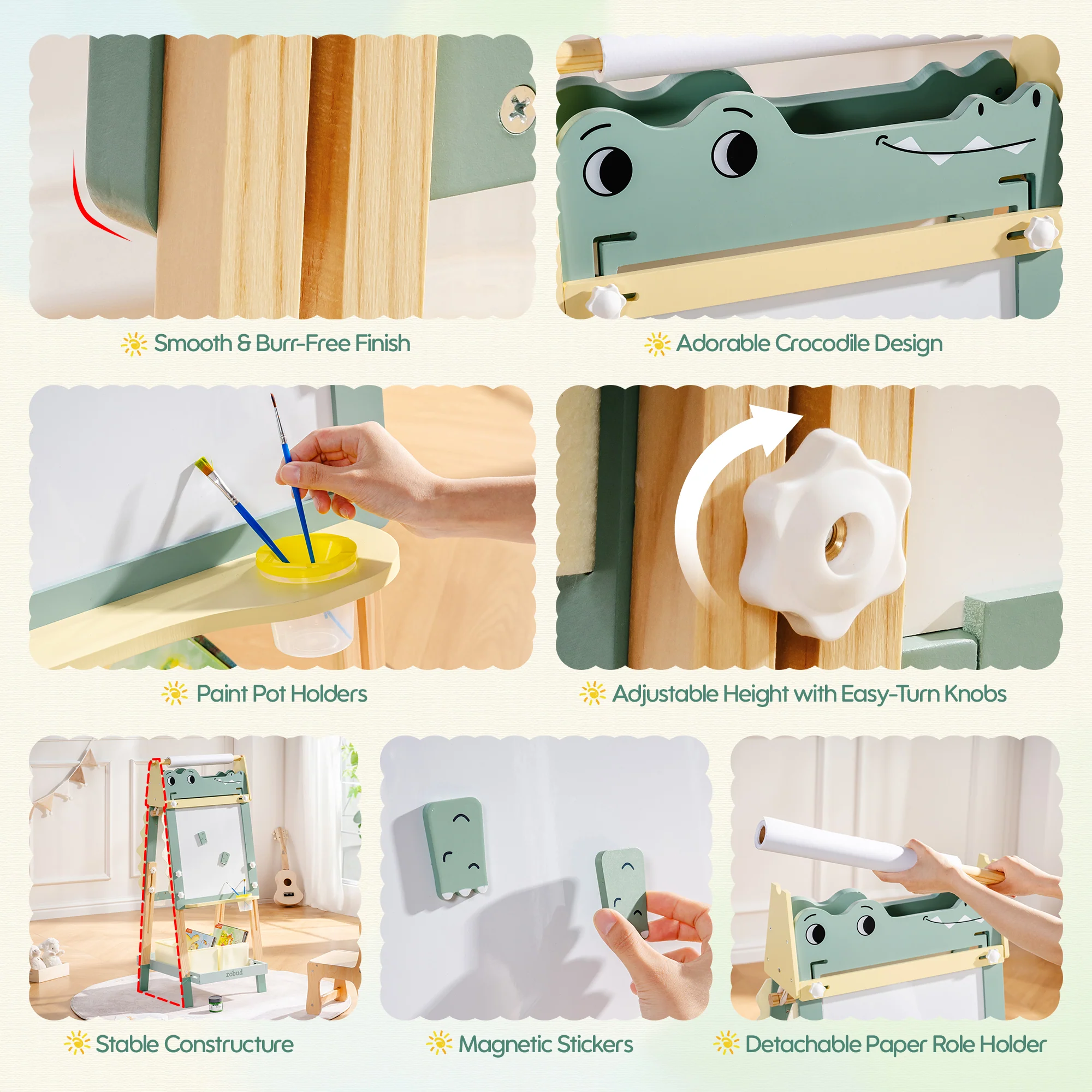 ROBUD Wooden Adjustable Crocodile Easel for Kids - Image 11
