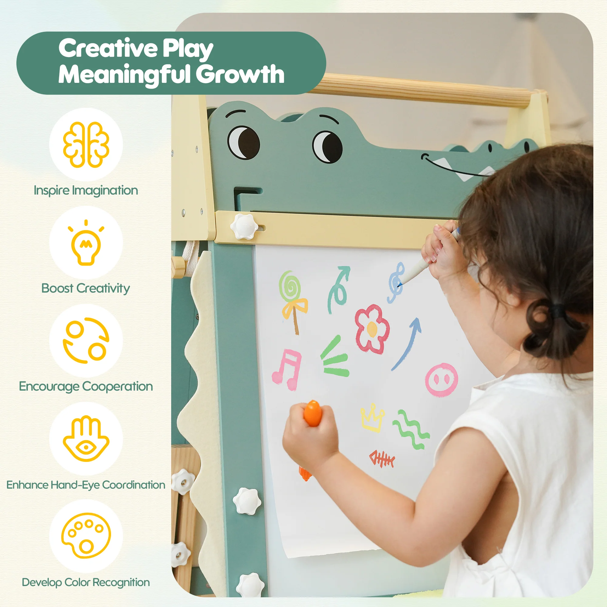 ROBUD Wooden Adjustable Crocodile Easel for Kids - Image 8