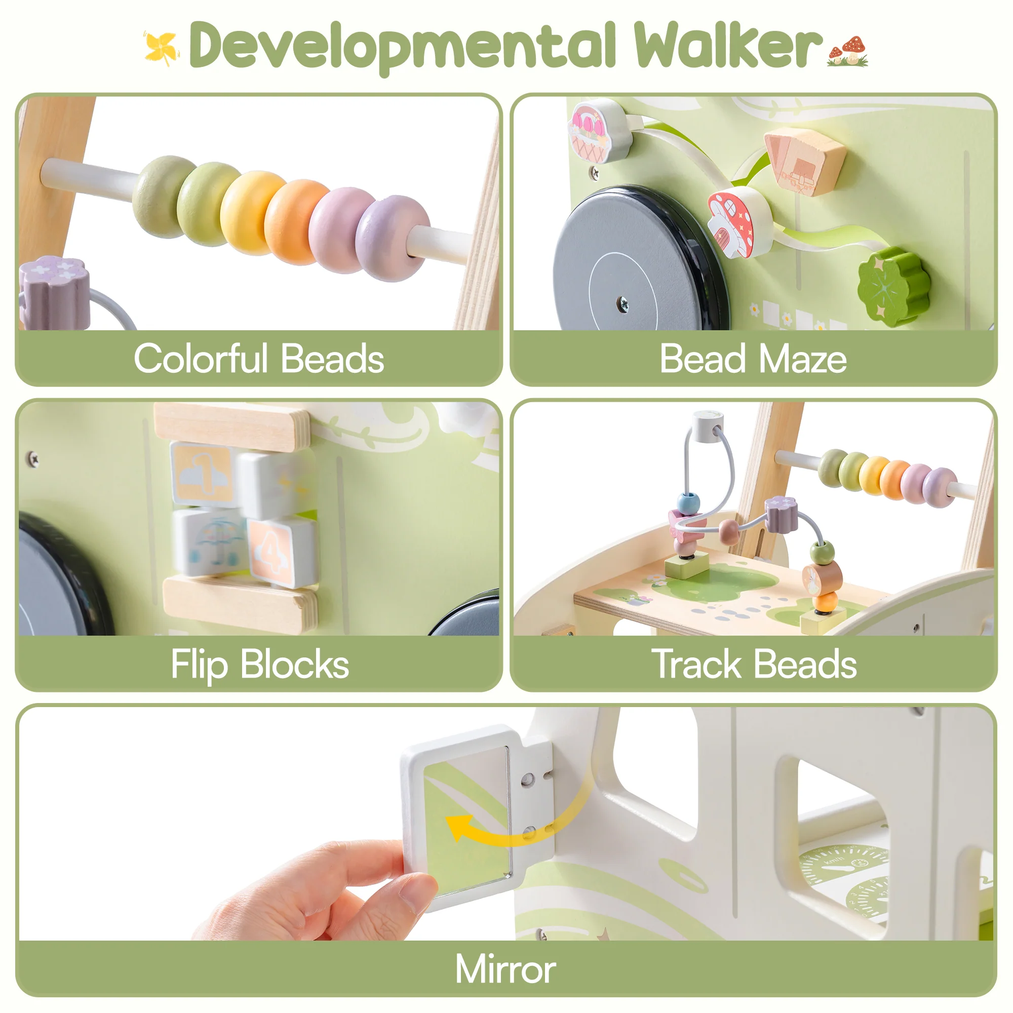 ROBUD Wooden Baby Push Walker - Green Vacation Bus - Image 10