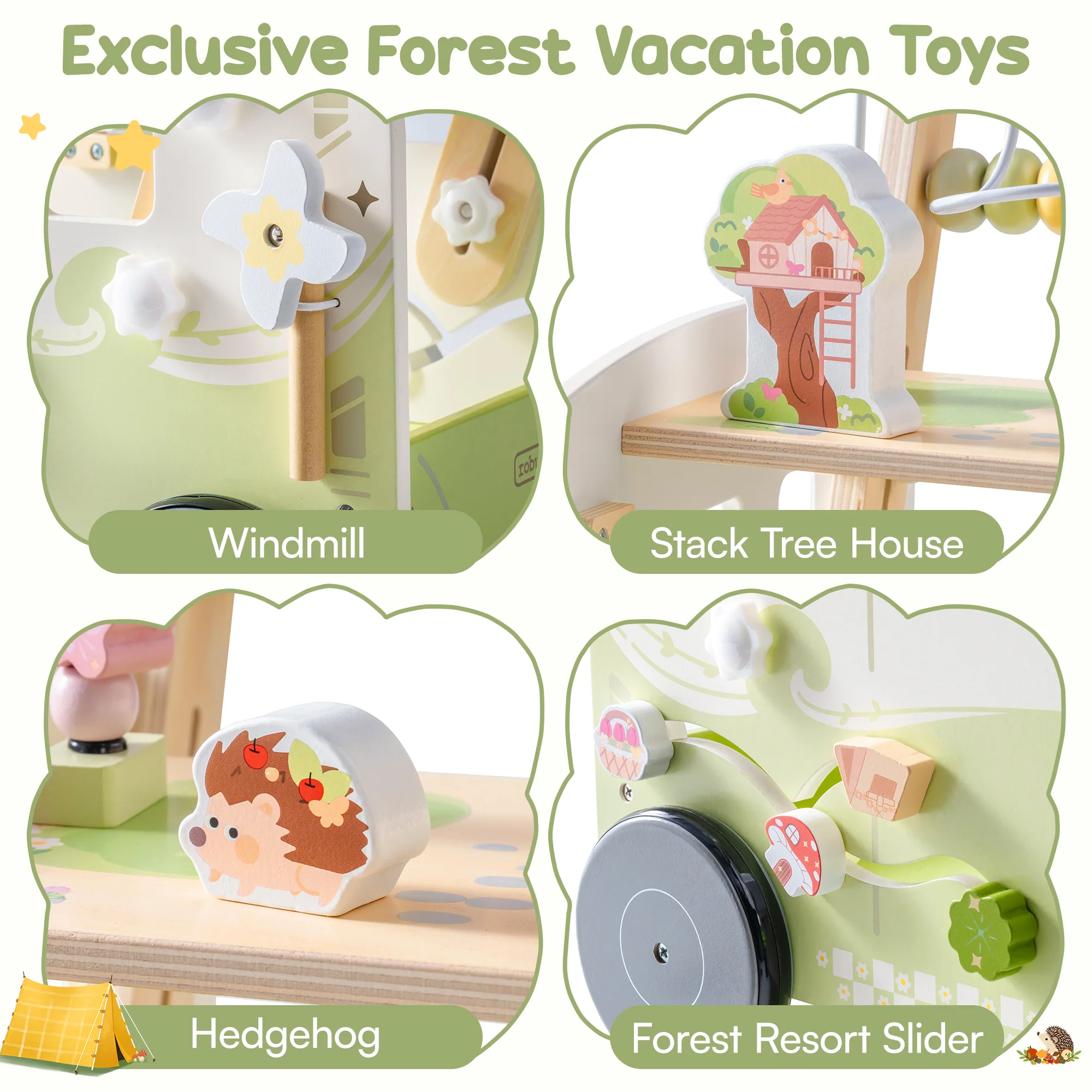 ROBUD Wooden Baby Push Walker - Green Vacation Bus - Image 9