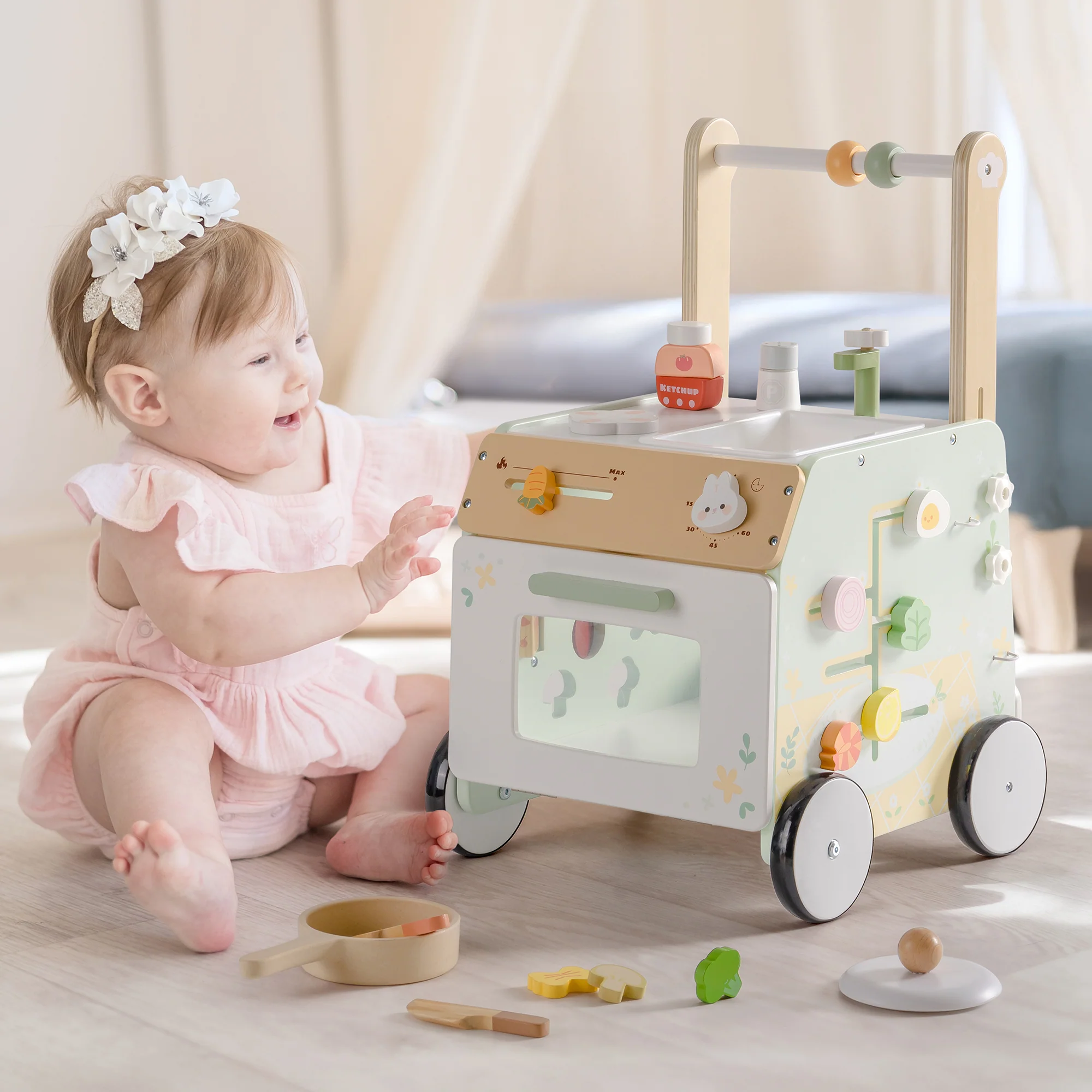 ROBUD Wooden Baby Push Walker Spring Countryside