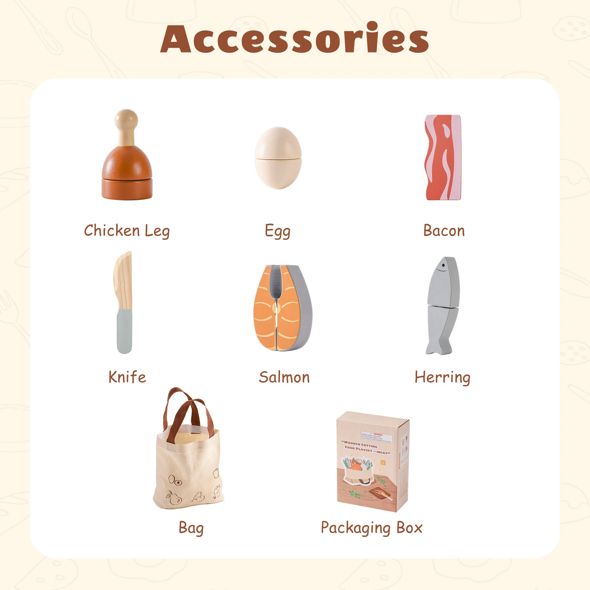 ROBUD Wooden Childs Play Food Set - Meat - Image 14