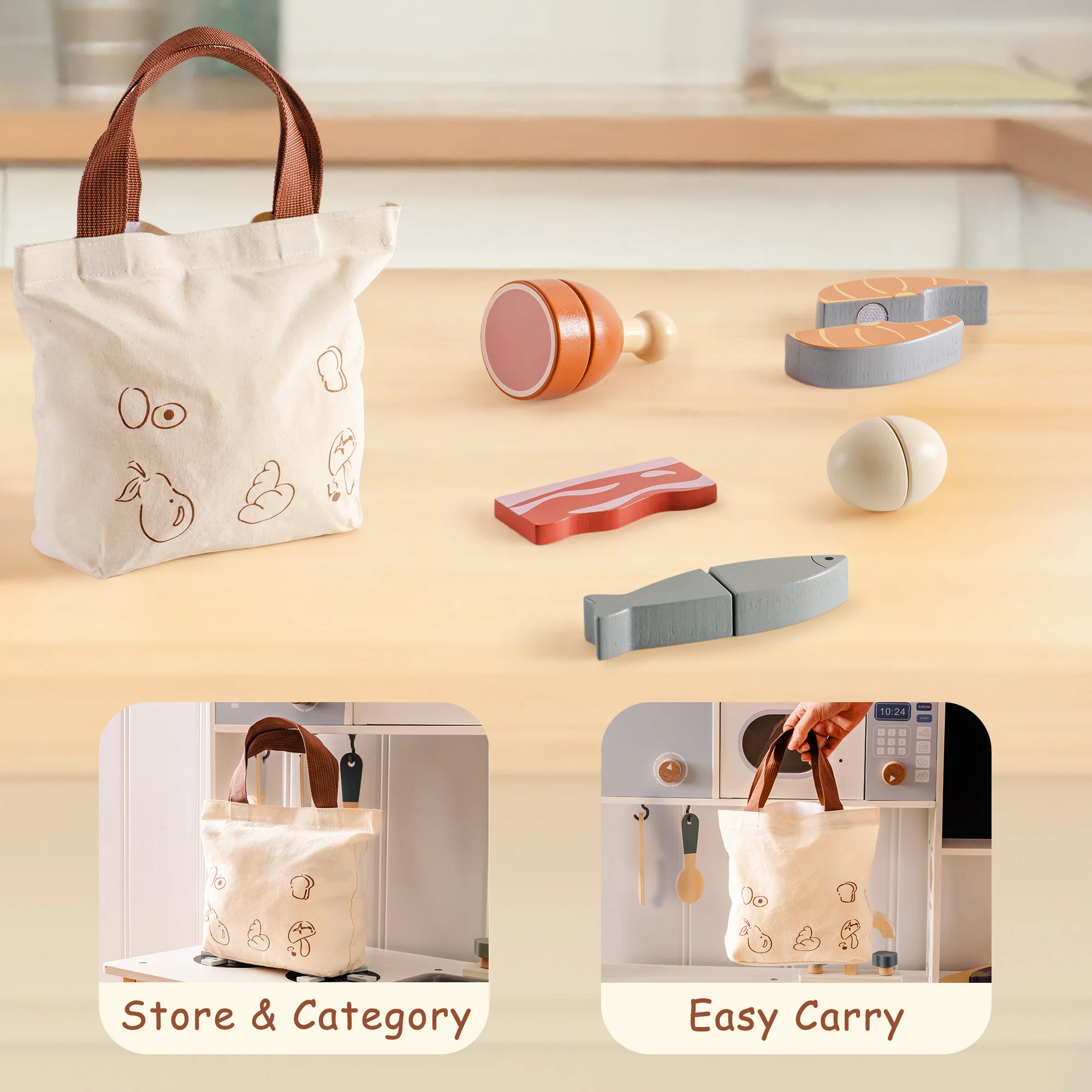 ROBUD Wooden Childs Play Food Set - Meat - Image 8