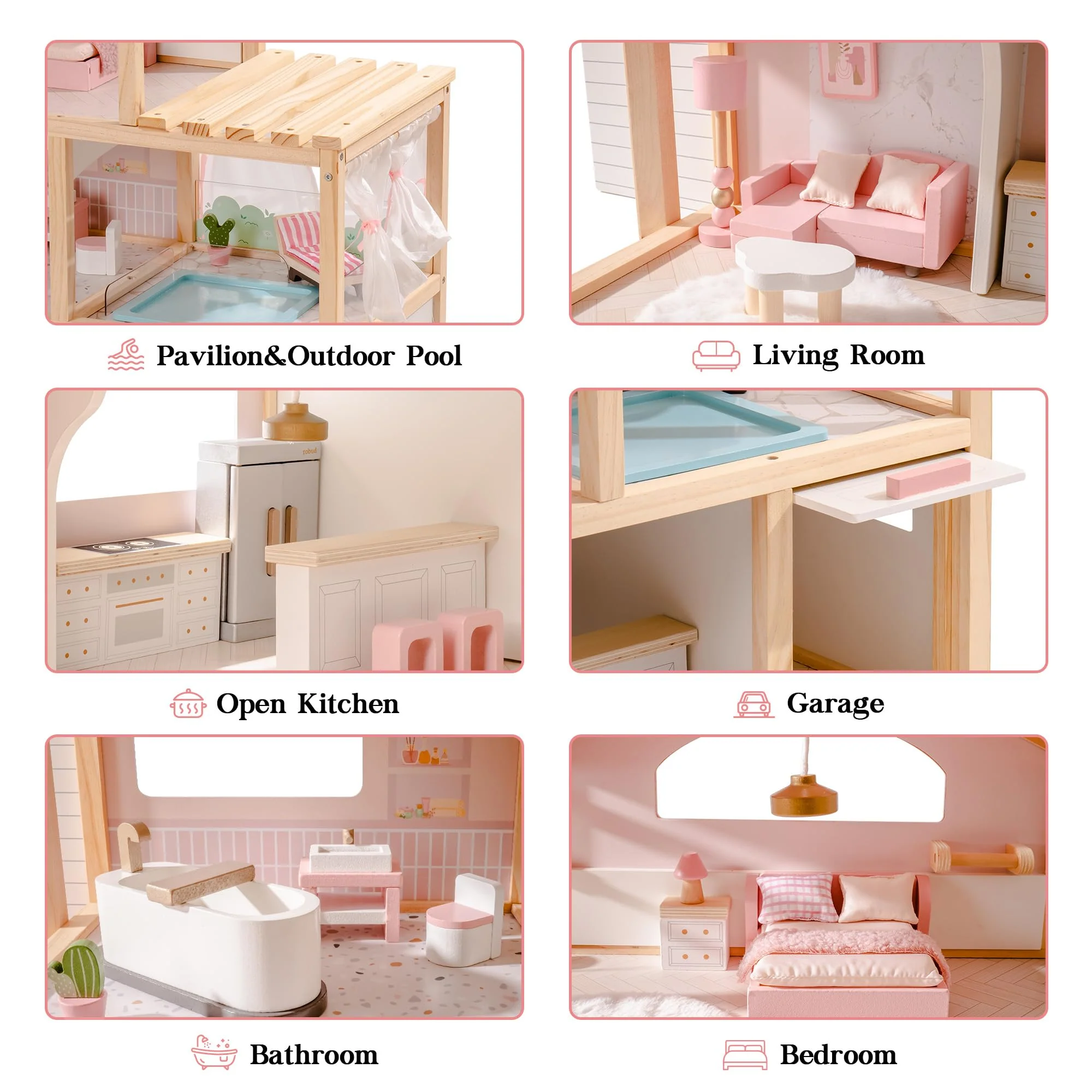 ROBUD Wooden Doll House - Dreamy Pink - Image 5