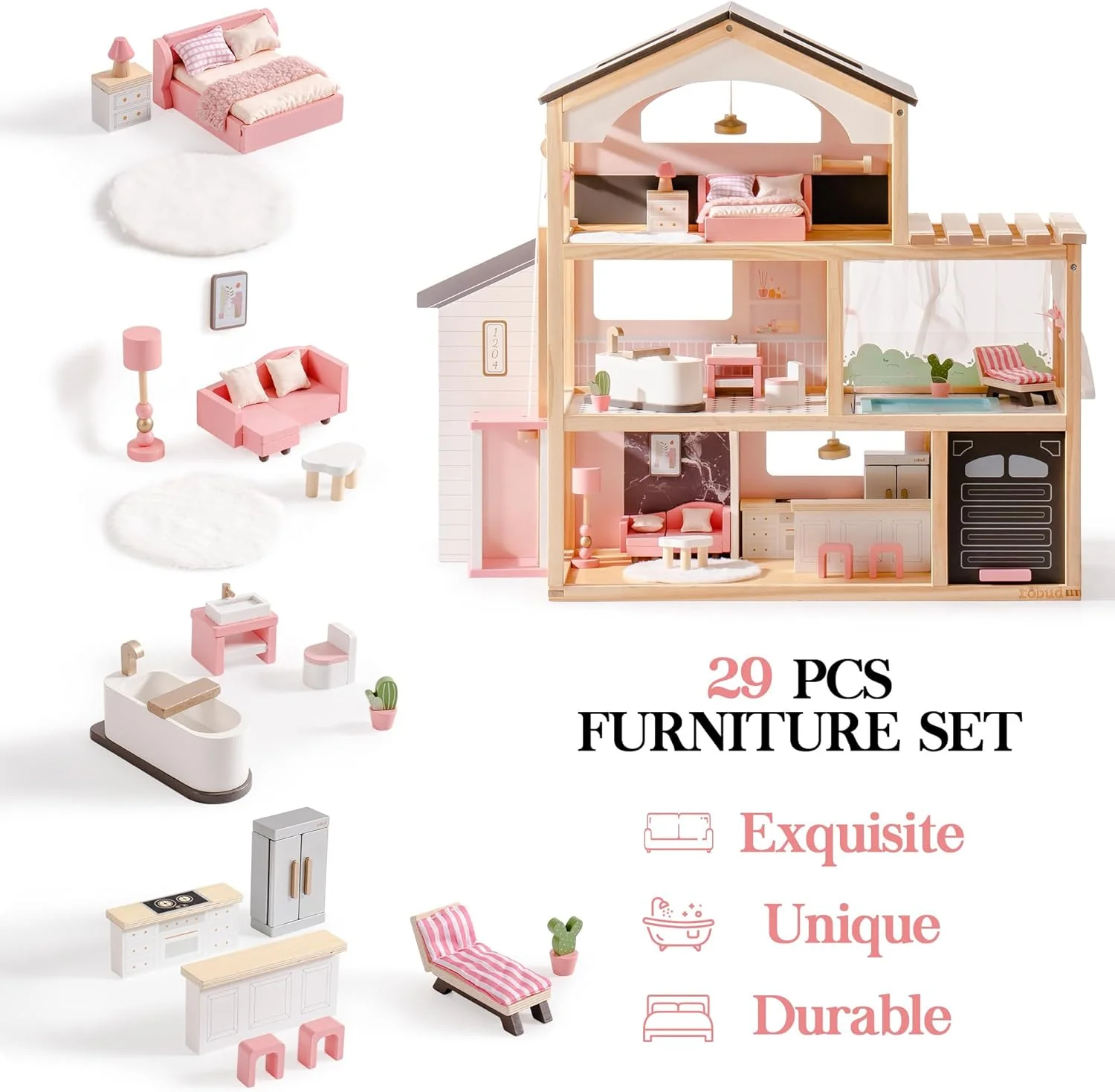 ROBUD Wooden Dollhouse - Florida Black - Image 5