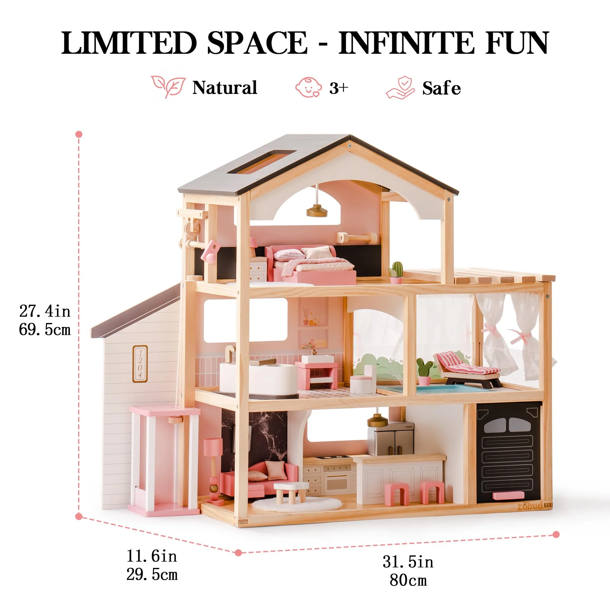 ROBUD Wooden Dollhouse - Florida Black - Image 8