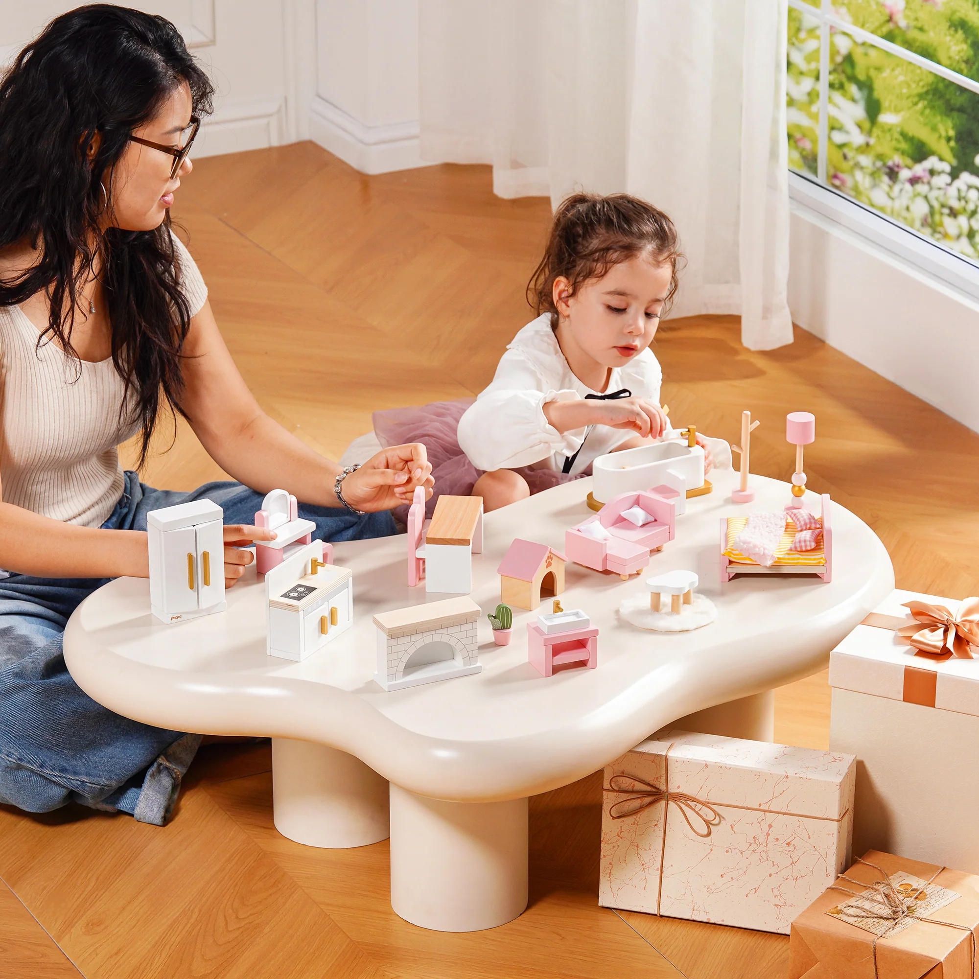ROBUD Wooden Dollhouse Furniture Set - Pink - Image 3
