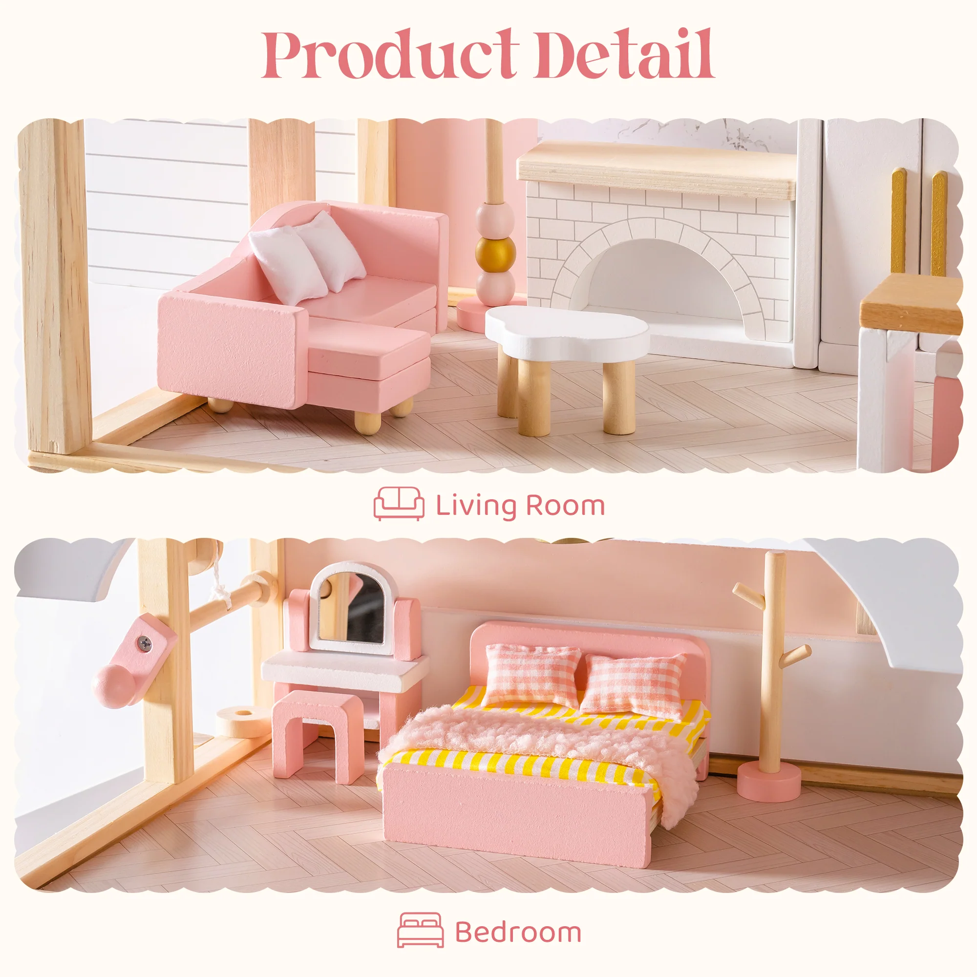 ROBUD Wooden Dollhouse Furniture Set - Pink - Image 4