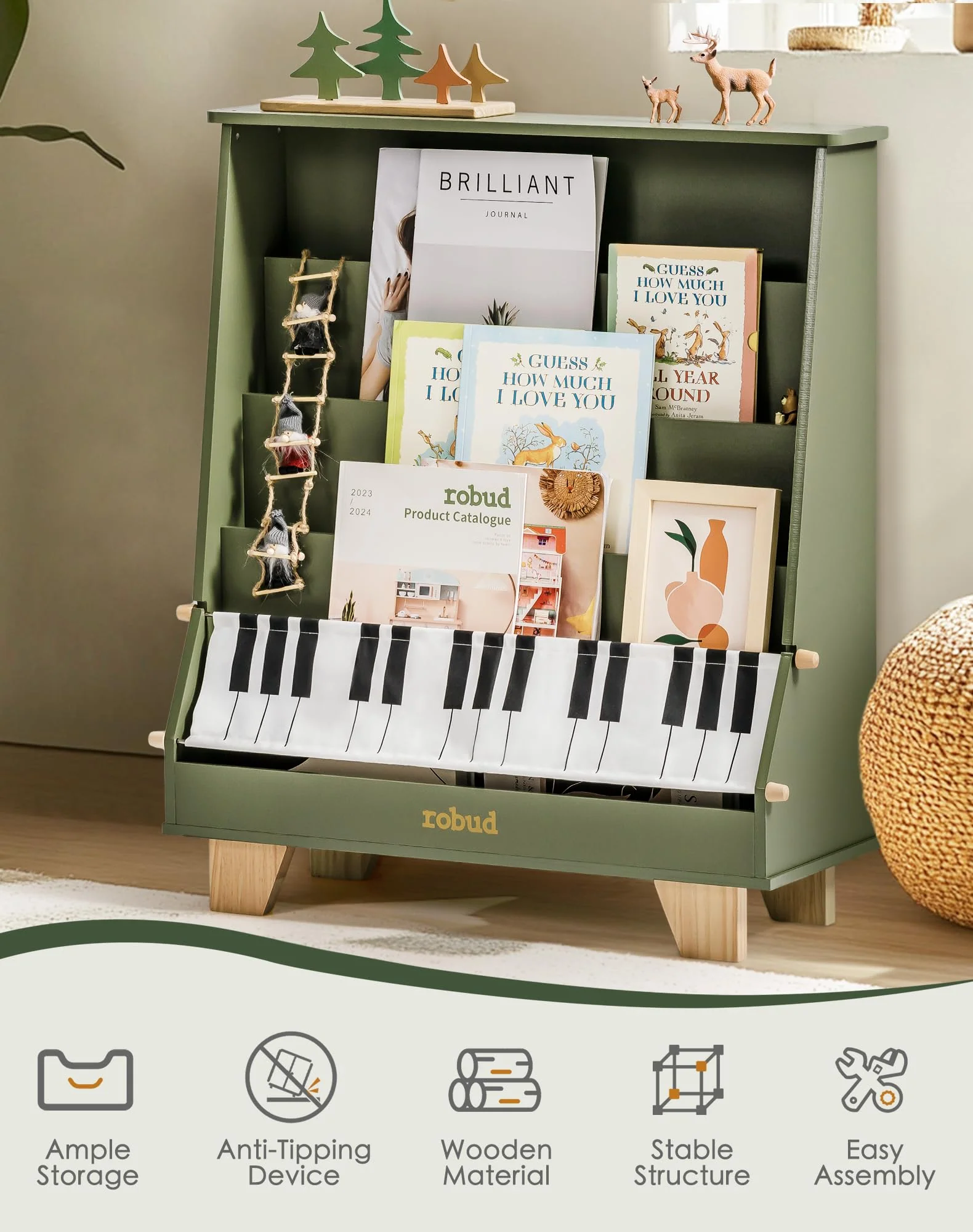 ROBUD Wooden Kids Bookshelf - Piano - Image 4