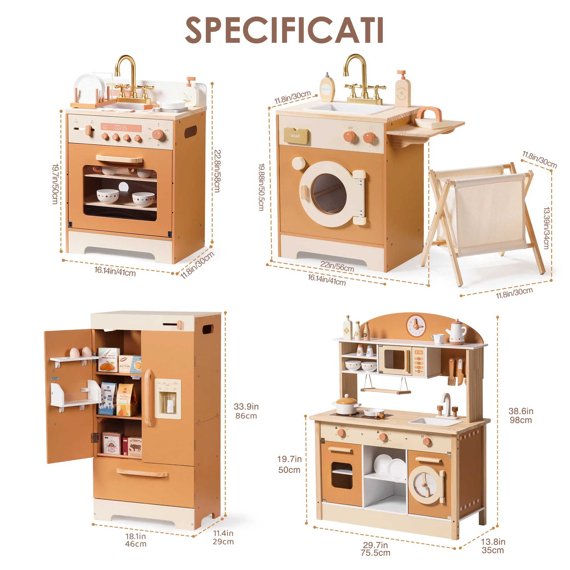 ROBUD Wooden Kids Kitchen PlaySet Series - Caramel - Image 15