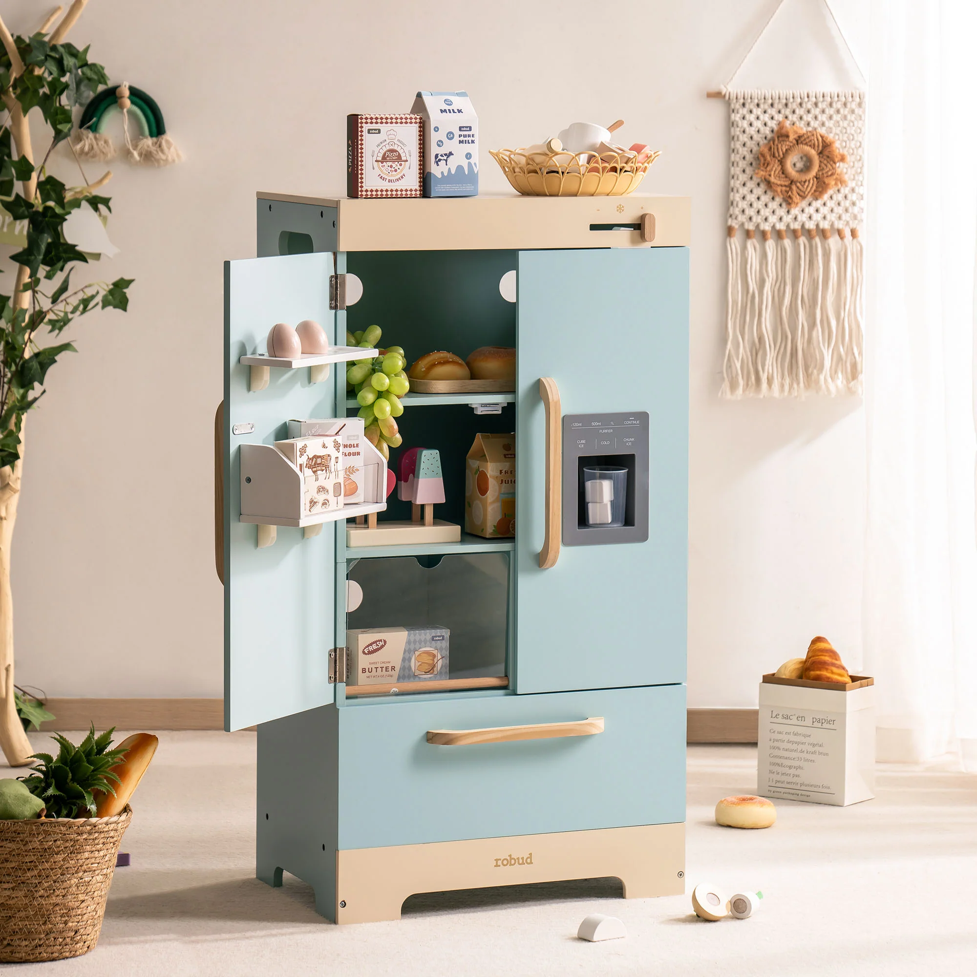 Robud Wooden Play Fridge Freezer Set for Kids - Image 2