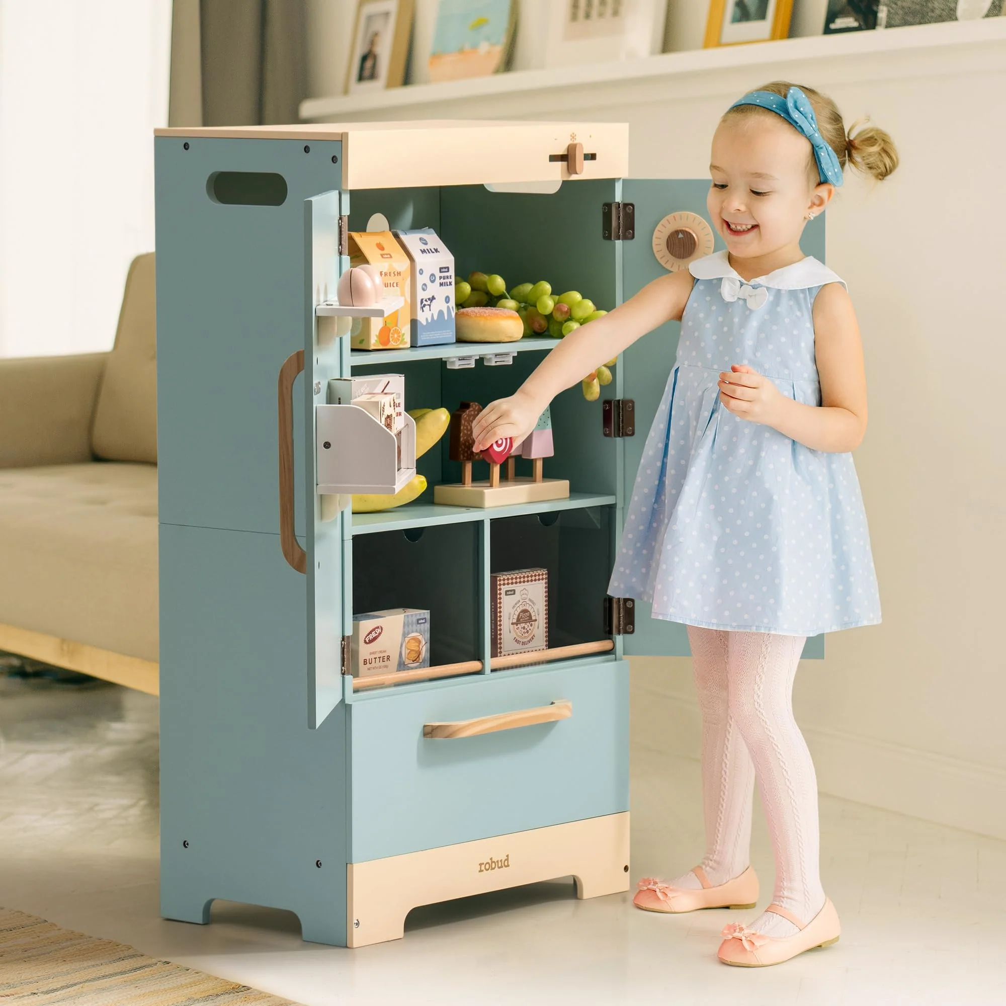 Robud Wooden Play Fridge Freezer Set for Kids - Image 3