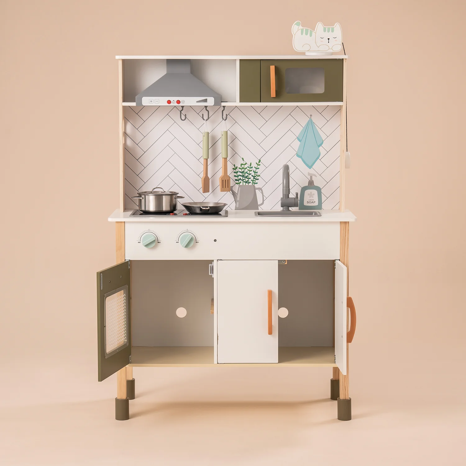 ROBUD Wooden Play Kitchen for Toddlers Kids WG187 - Image 4