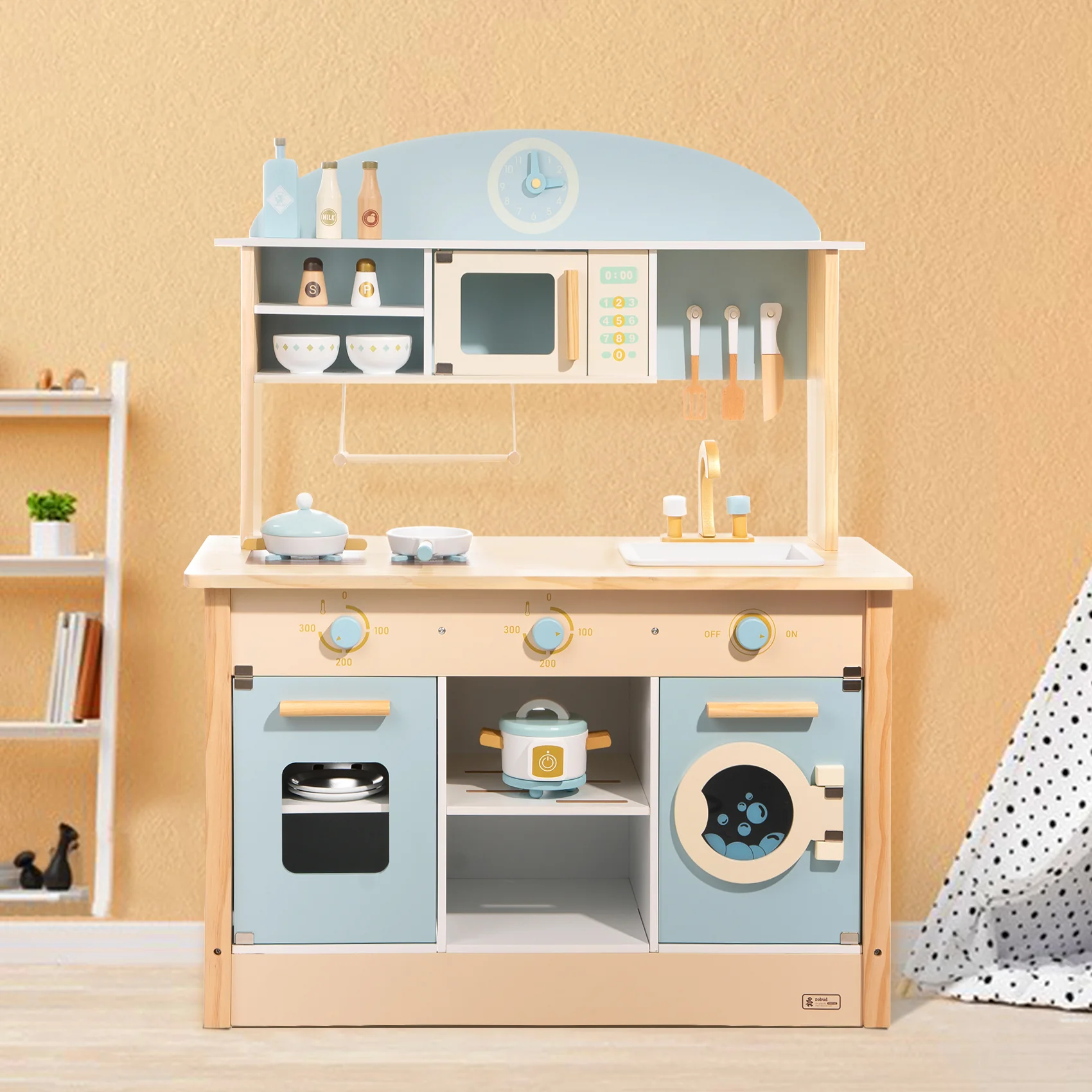 Robud Wooden Play Kitchen with Realistic Accessories - Image 8