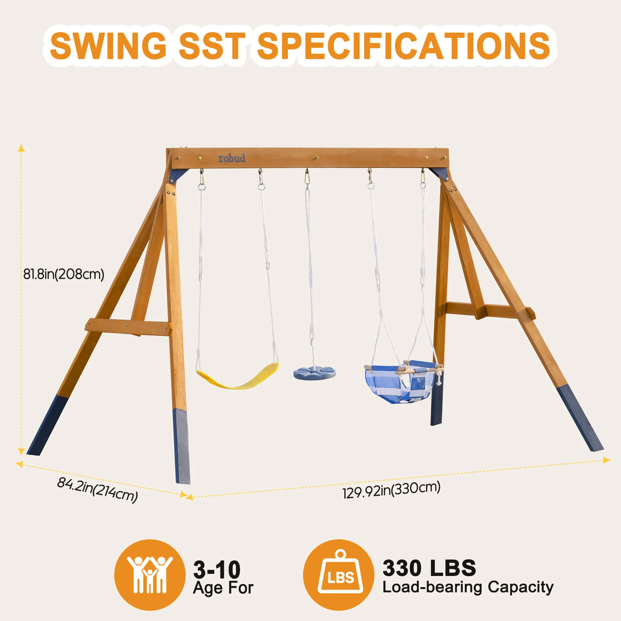 ROBUD Wooden Swing Set with Swings for Kids - Image 11