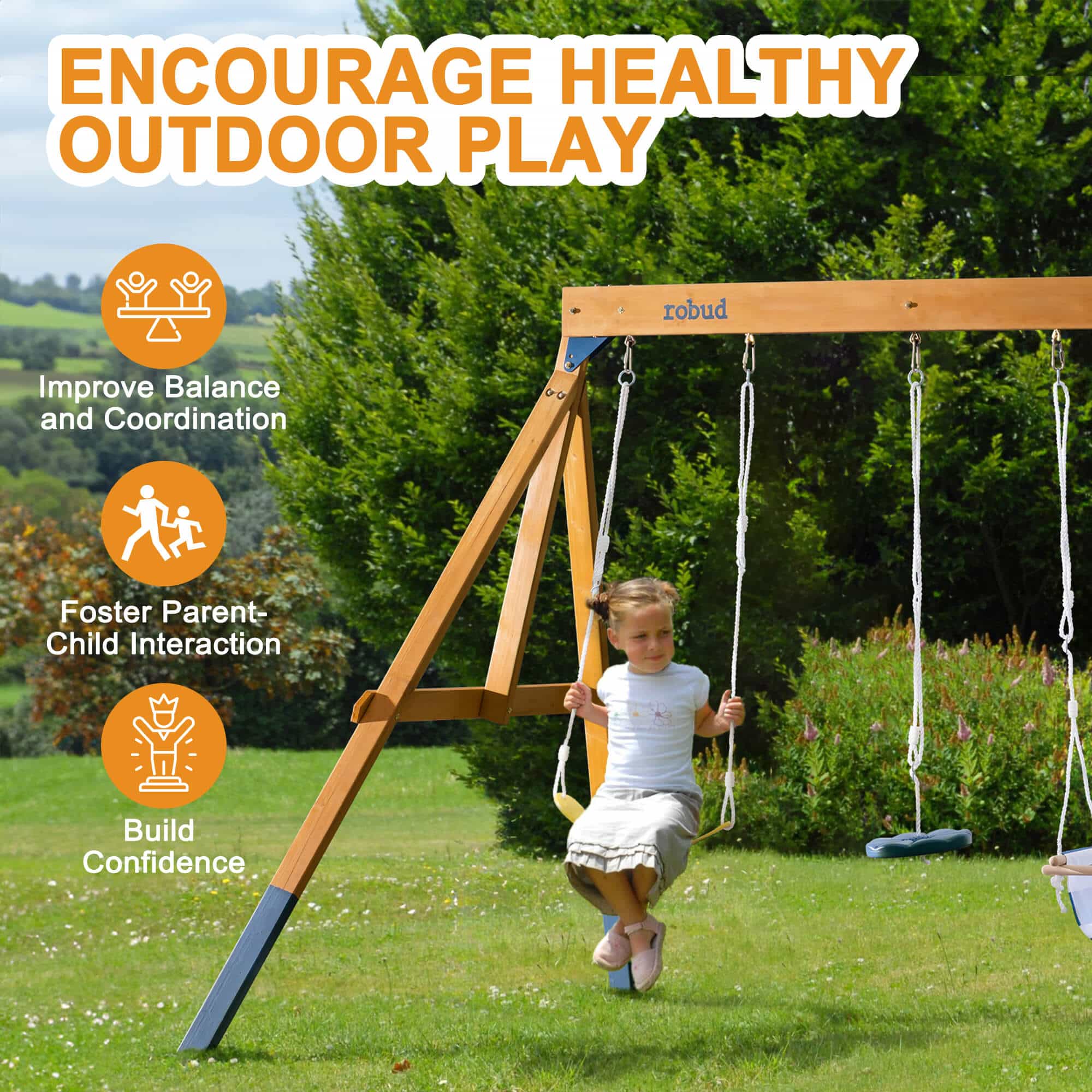 ROBUD Wooden Swing Set with Swings for Kids - Image 4