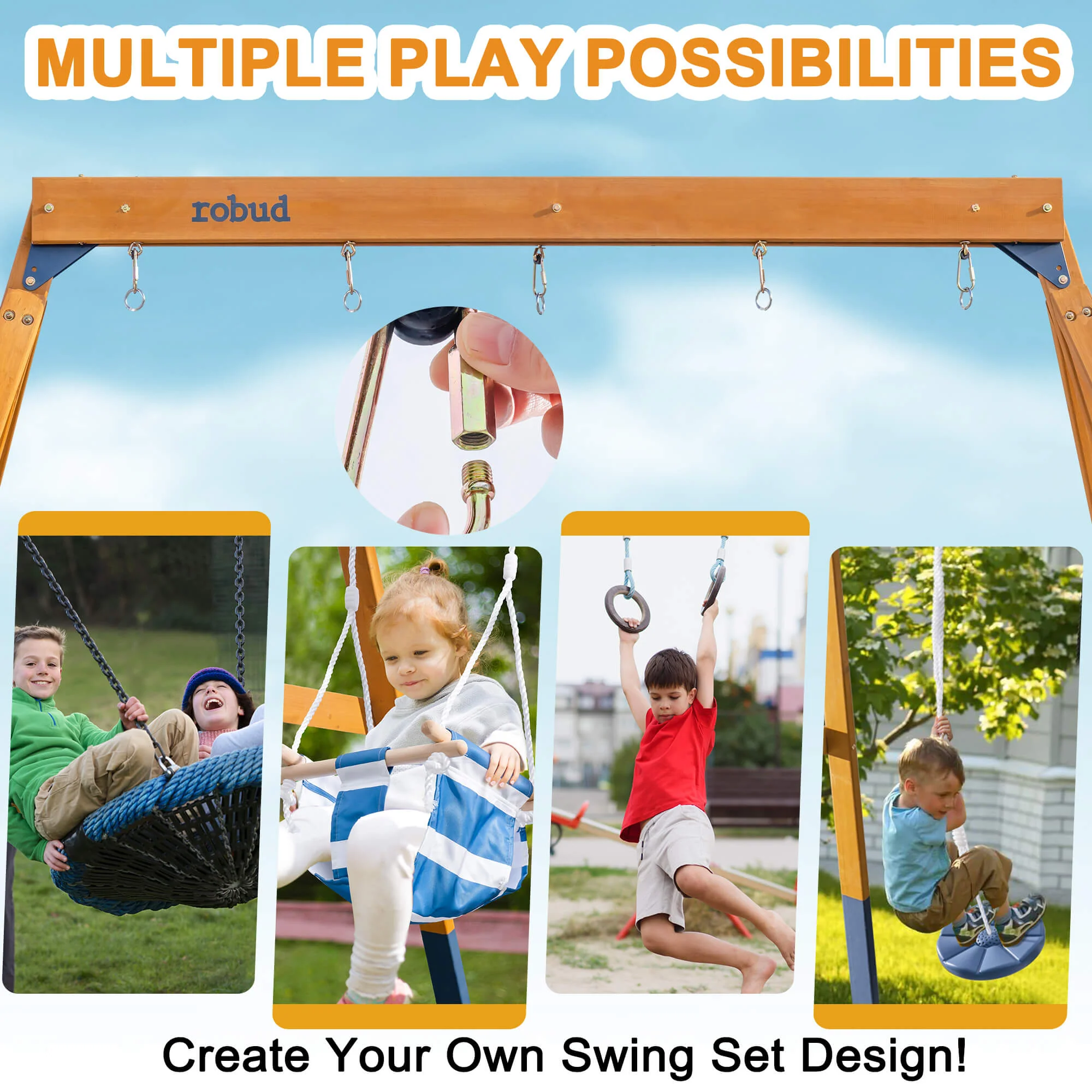 ROBUD Wooden Swing Set with Swings for Kids - Image 5