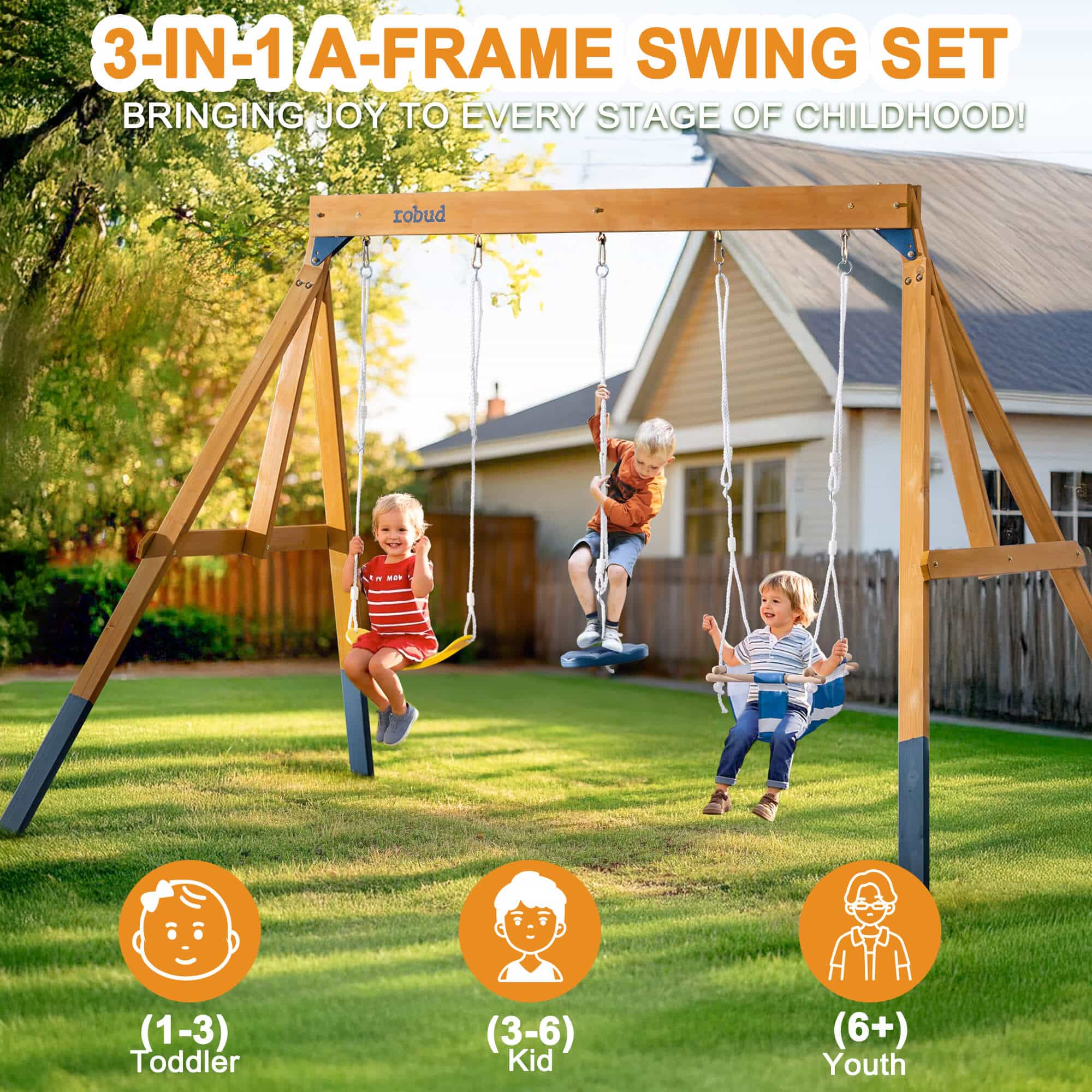 ROBUD Wooden Swing Set with Swings for Kids - Image 6